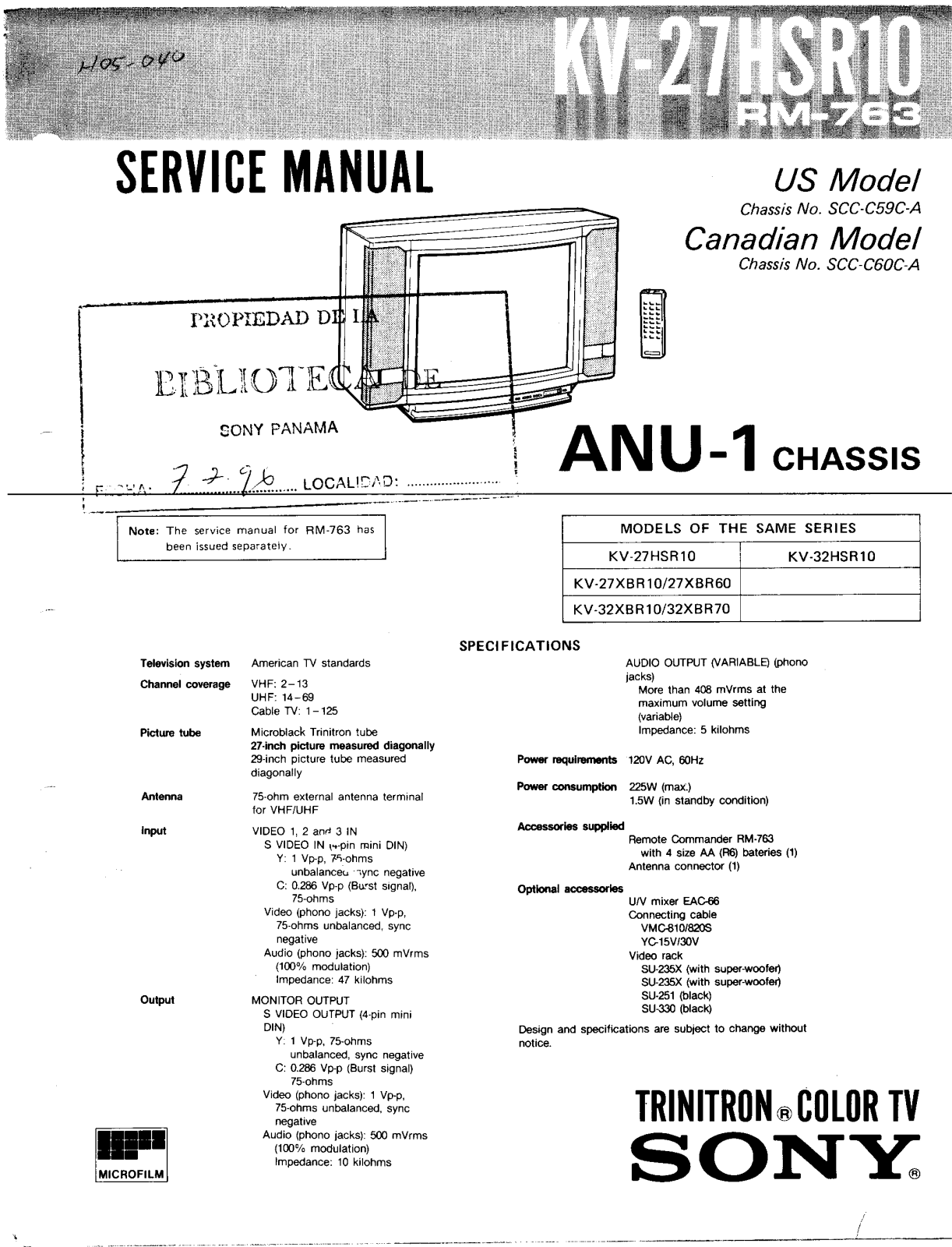 Sony KV-27XBR10, KV-27HSR10, KV-32XBR70, KV-32HSR10, KV-32XBR10 User Manual