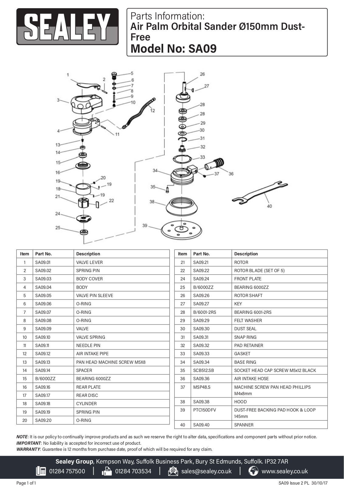 Sealey SA09 Parts Listing - ManualMachine.com