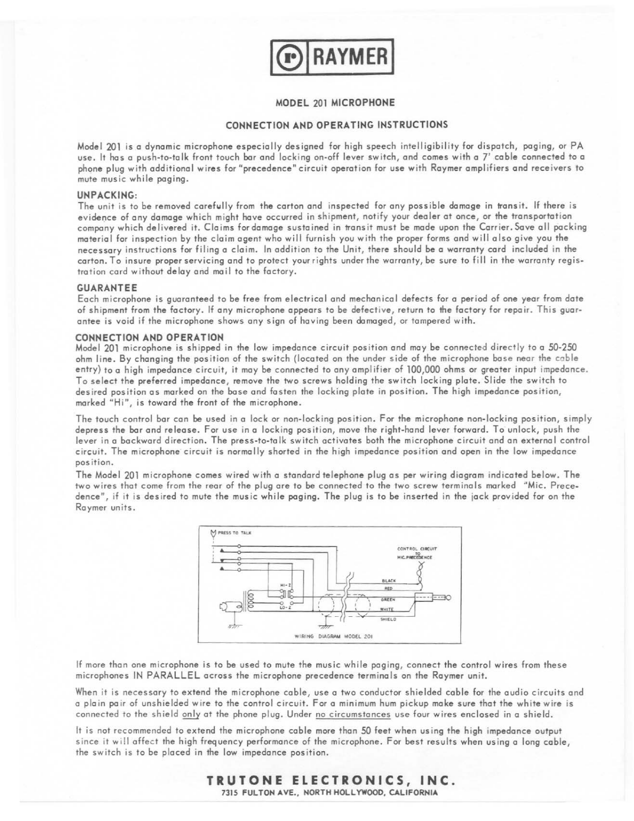 Telex 201 User Manual