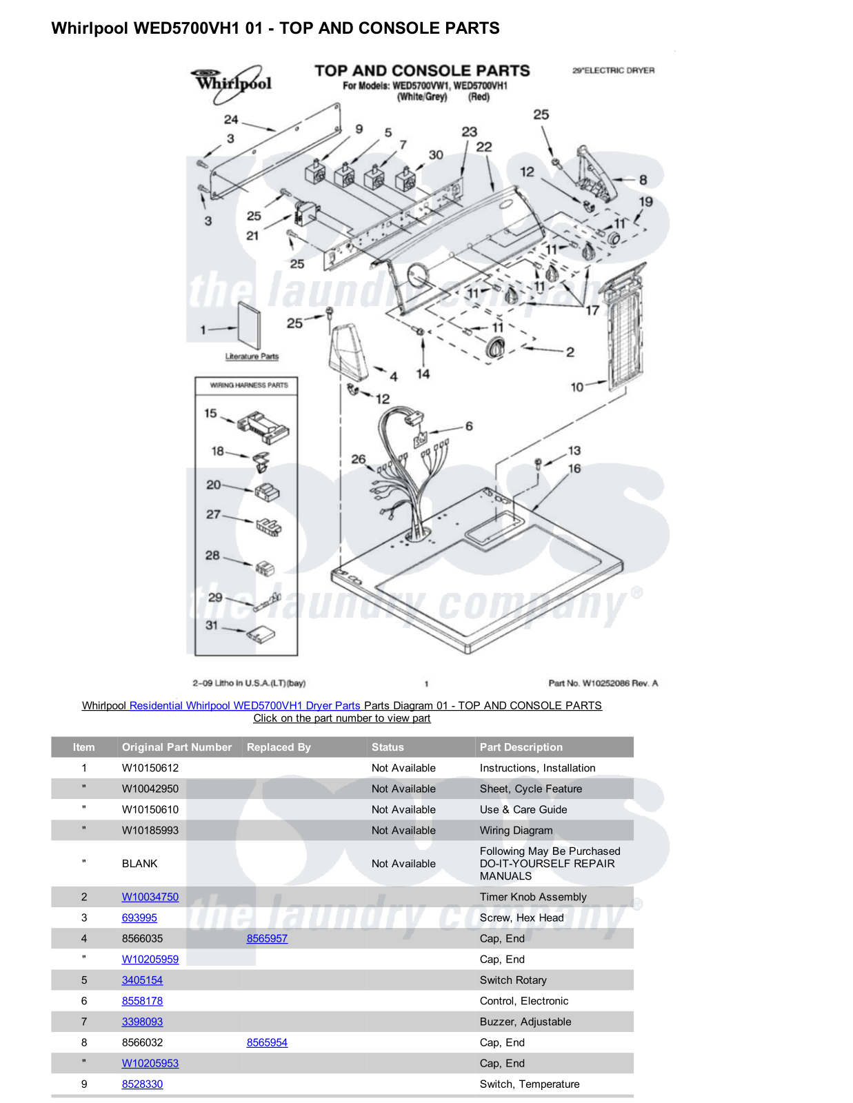 Whirlpool WED5700VH1 Parts Diagram