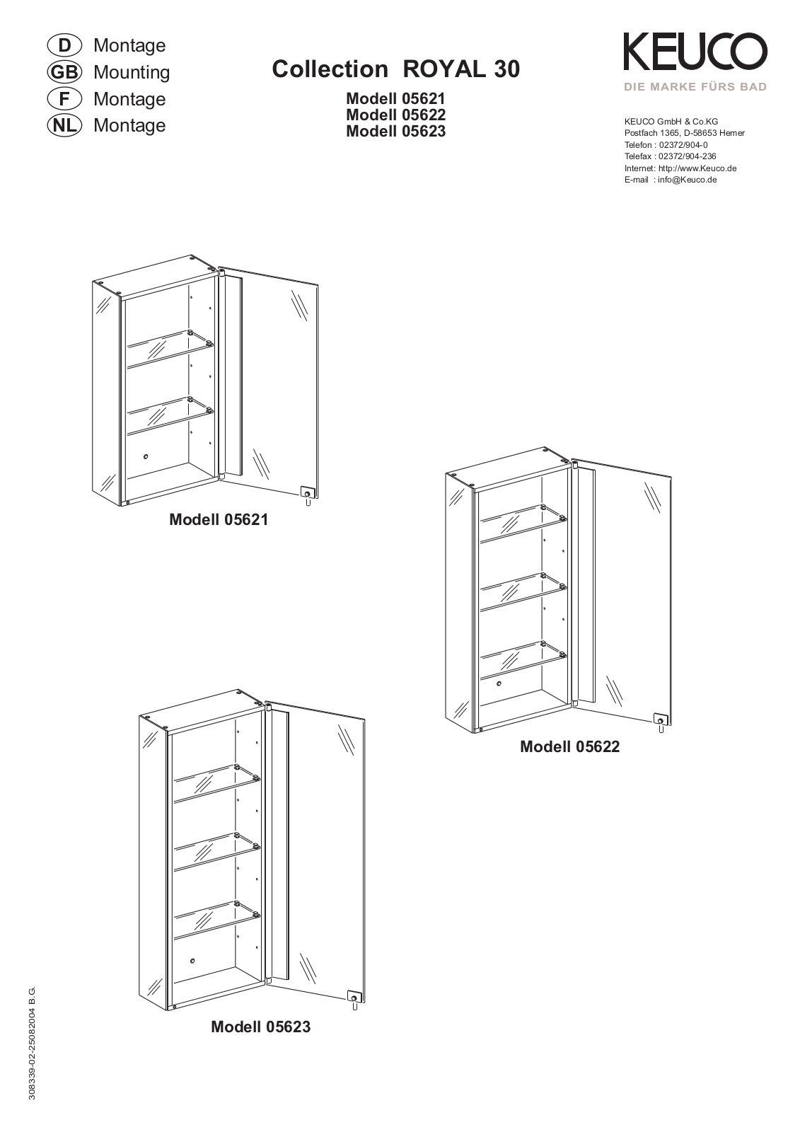 Keuco 05621, 05622, 05623 Assembly Manual