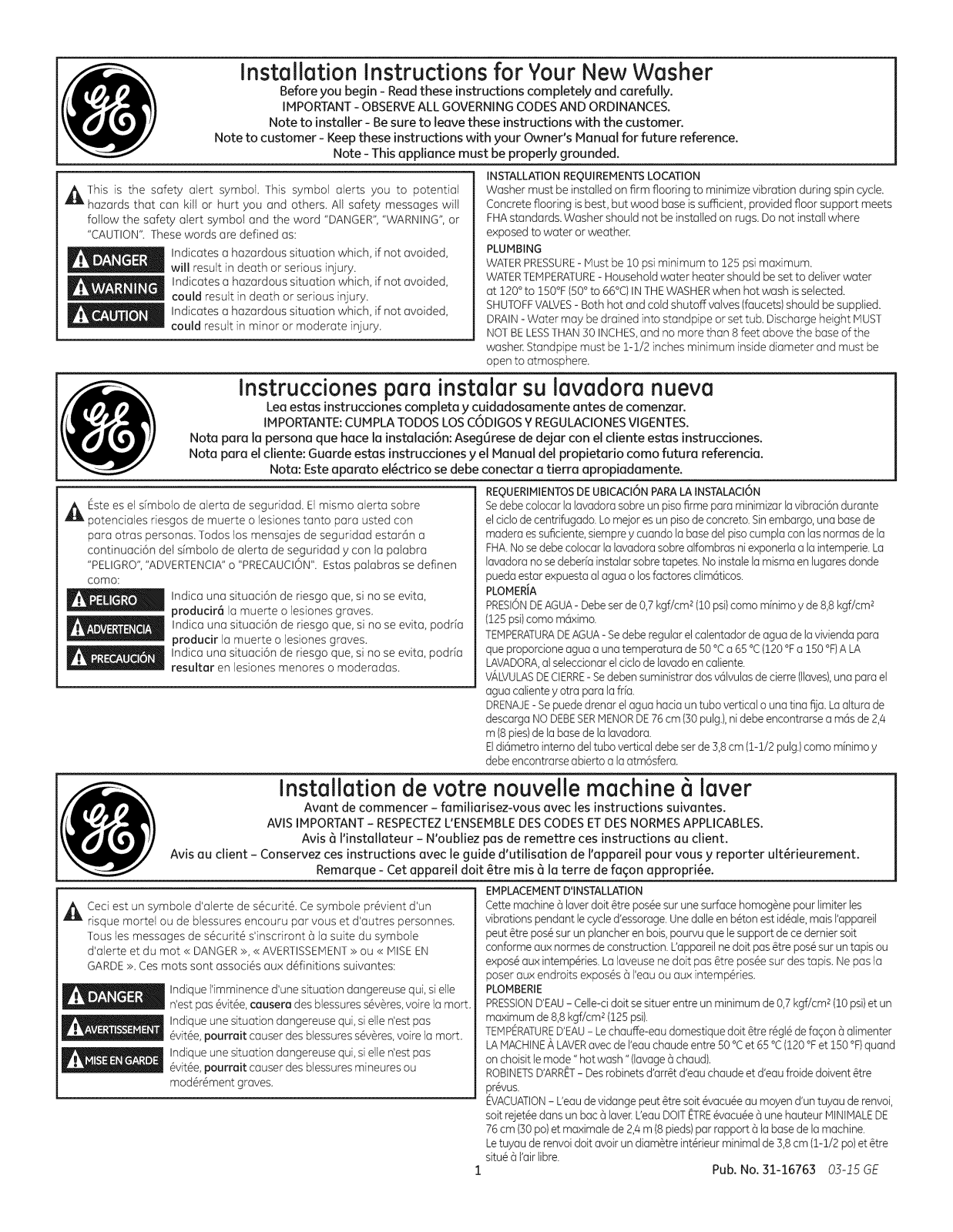 GE GTW810SPJ0MC, GTW810SPJ1MC, GTW810SSJ0WS, GTW810SSJ1WS, GTW860SPJ0MC Installation Guide - ManualMachine.com