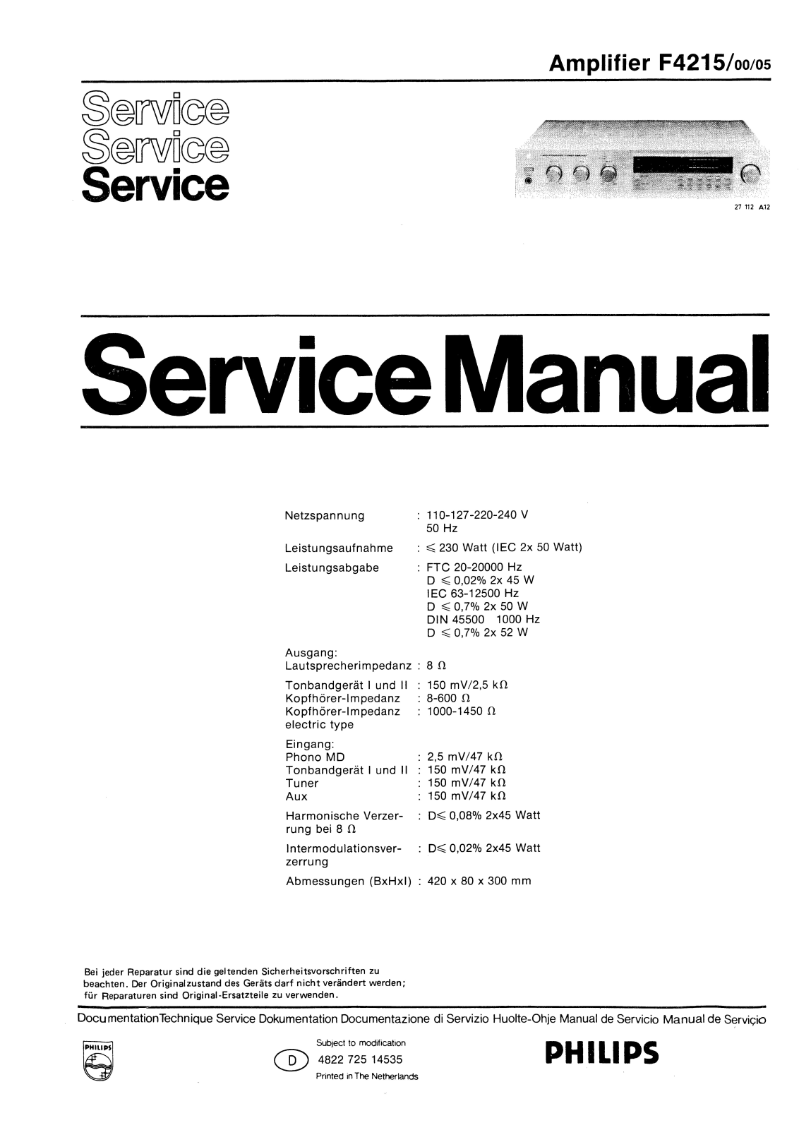 Philips F-4215 Service manual