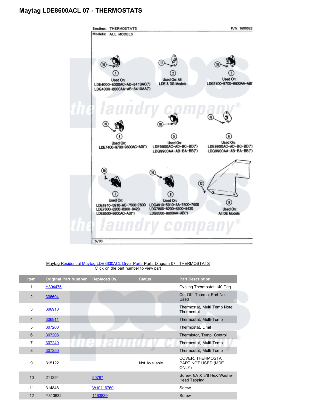 Maytag LDE8600ACL Parts Diagram