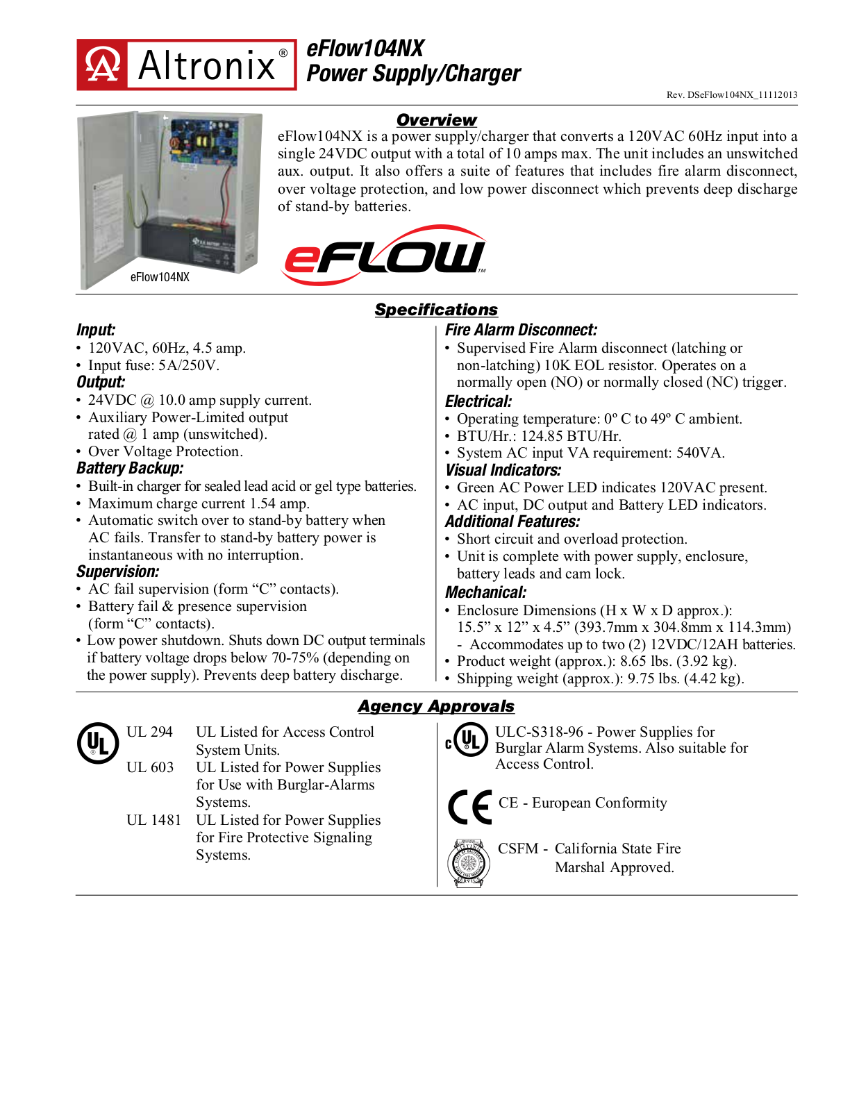 Altronix EFLOW104NX Specsheet