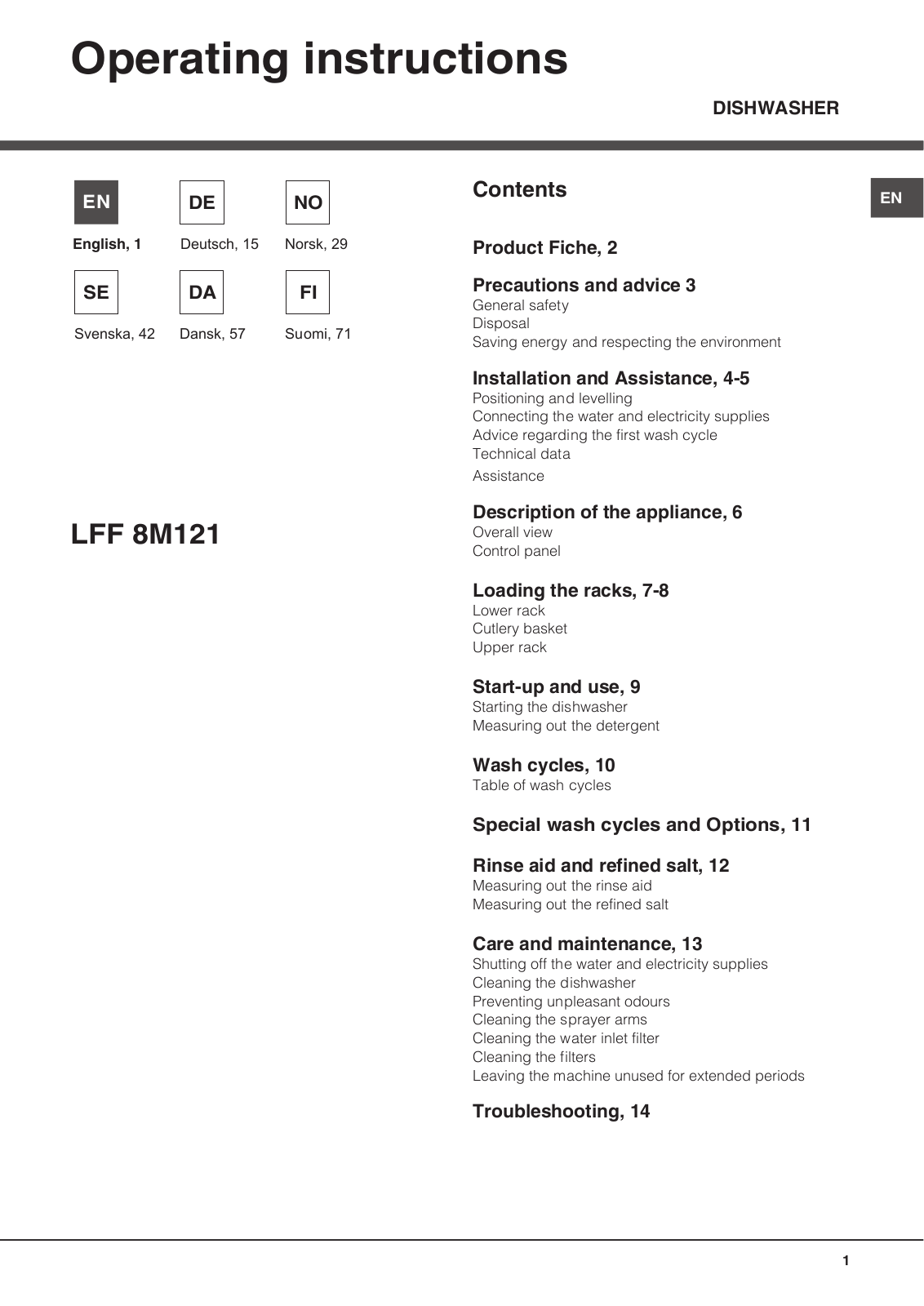 Hotpoint Ariston LFF 8M121 CX DE-SK, LFF 8M121 User Manual