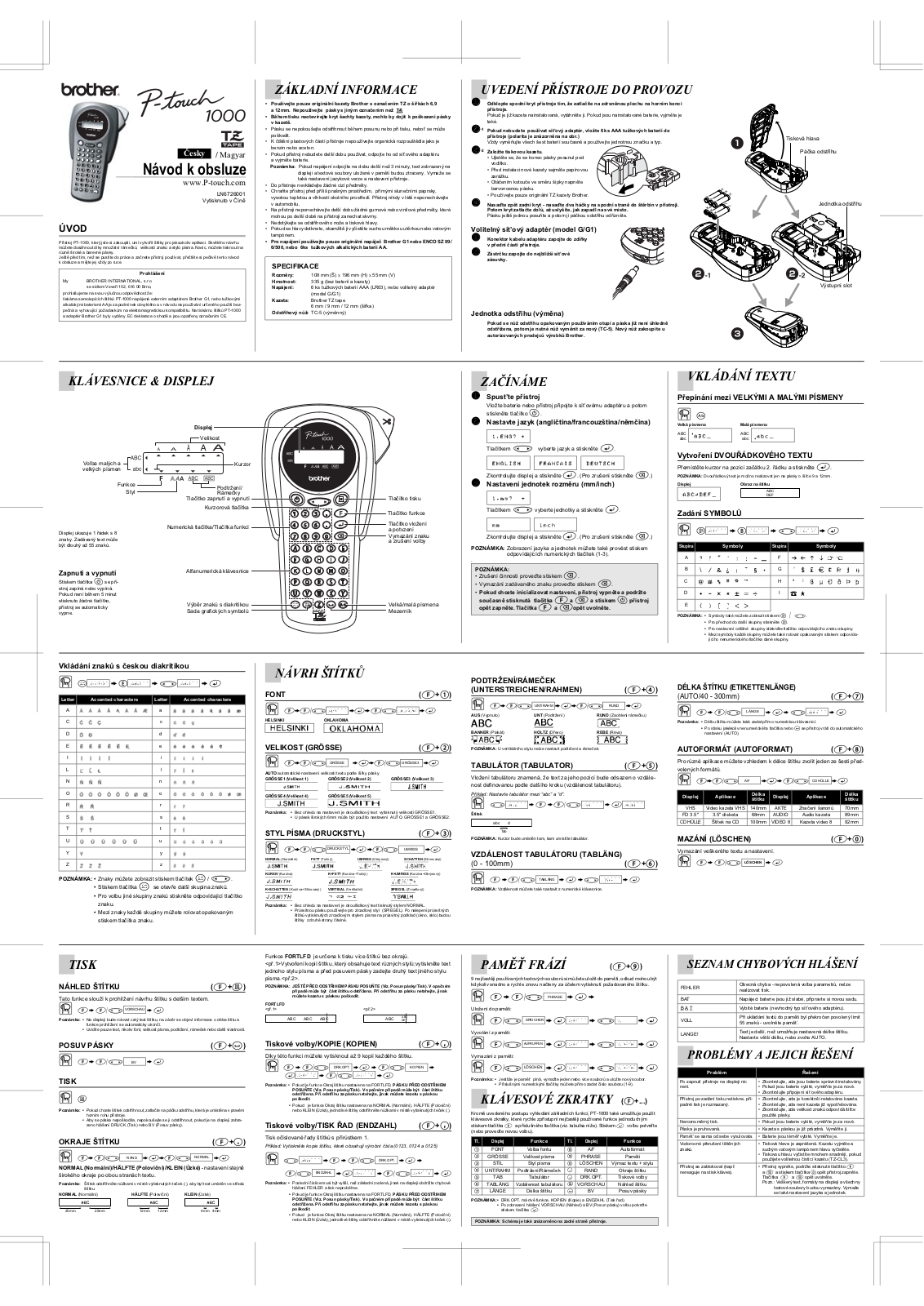 Brother PT-1000, P-touch 1000 User guide