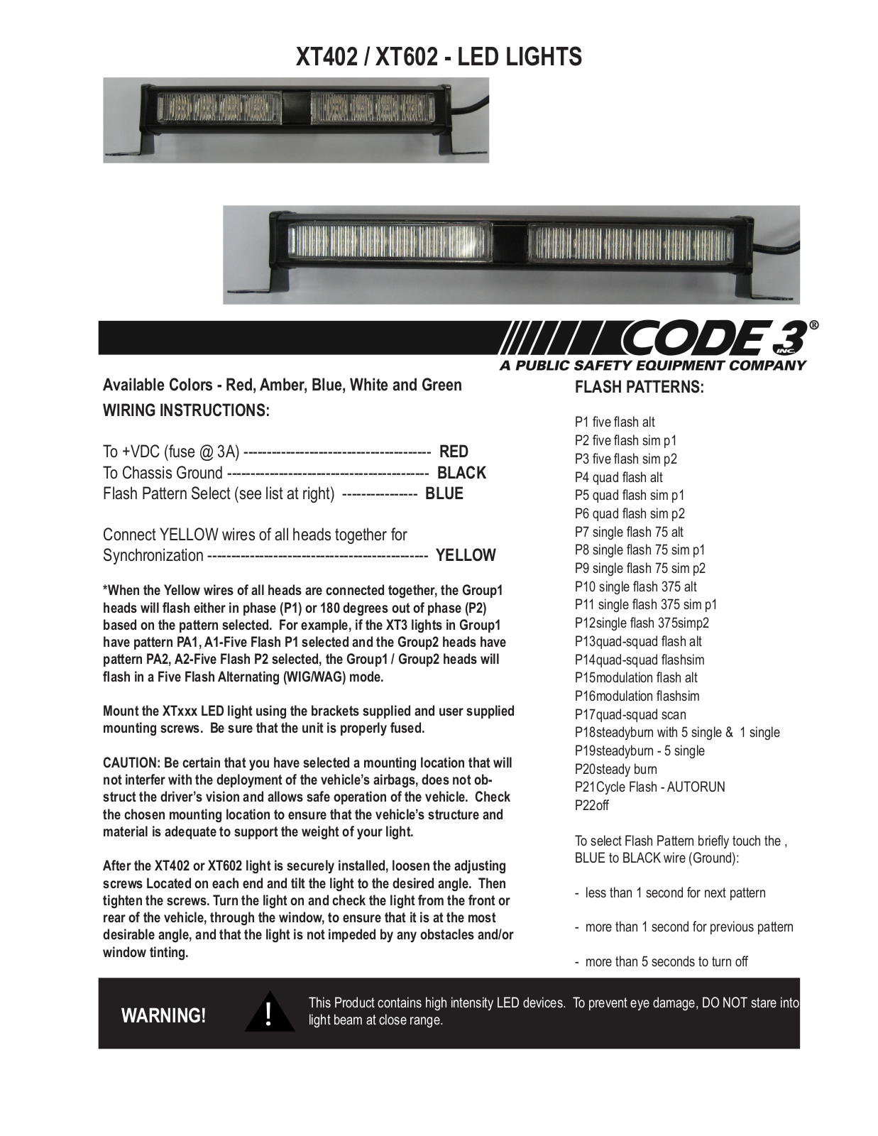 Code 3 XT402, XT602 User Manual