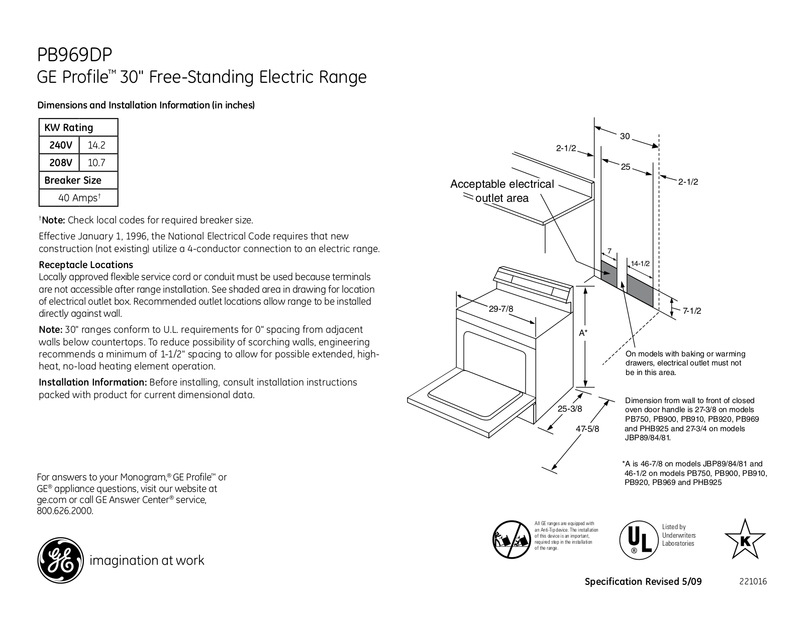 General Electric PB969DPBB User Manual