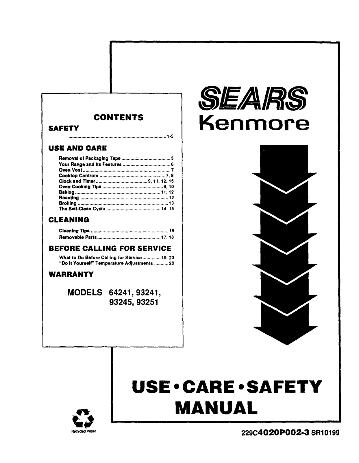 Kenmore 9116424190, 9119324190, 9119324590 Owner’s Manual