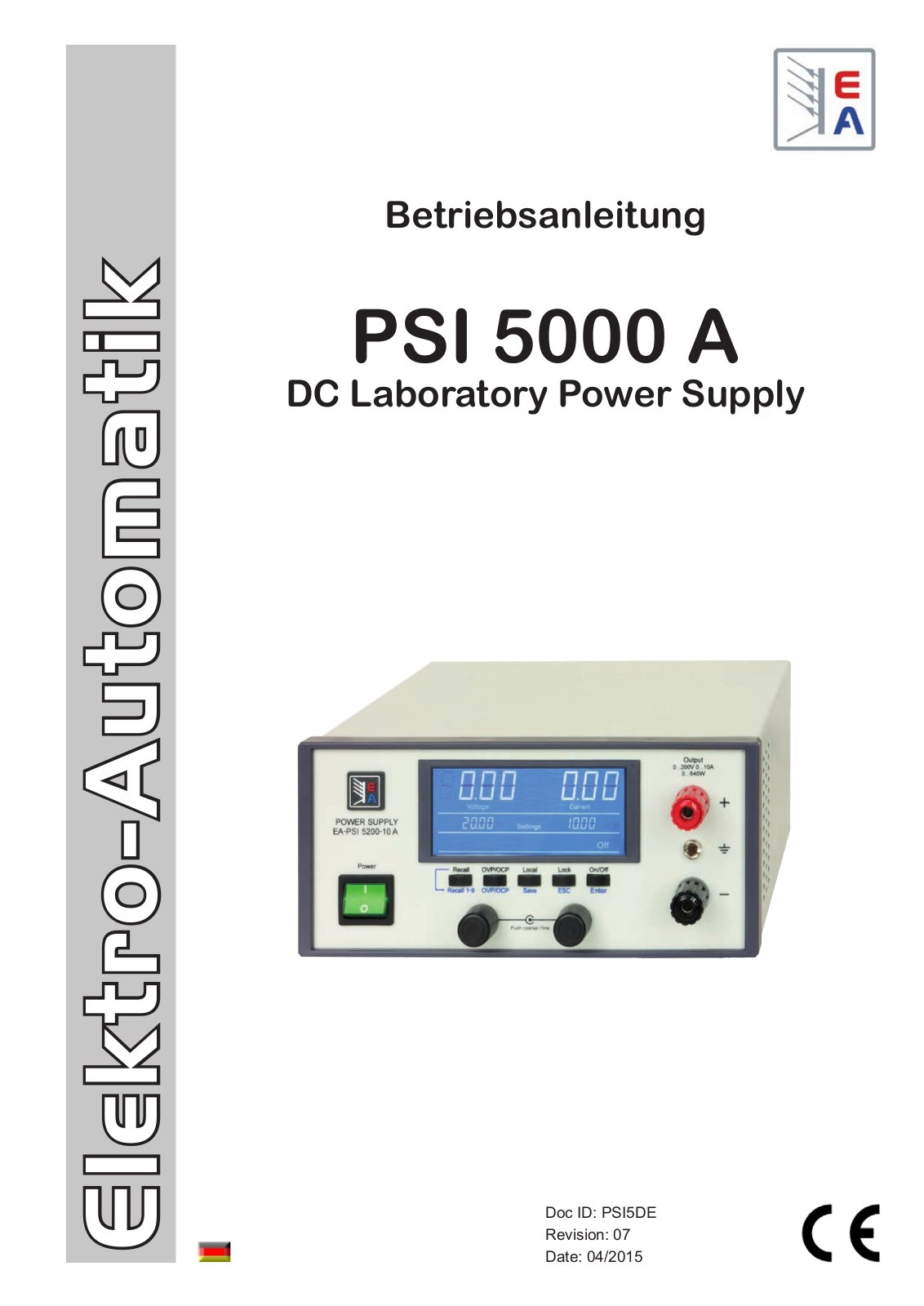 Elektro-Automatik PS 5040-10 A, PS 5040-20 A, PS 5040-40 A, PS 5080-05 A, PS 5080-10 A User guide