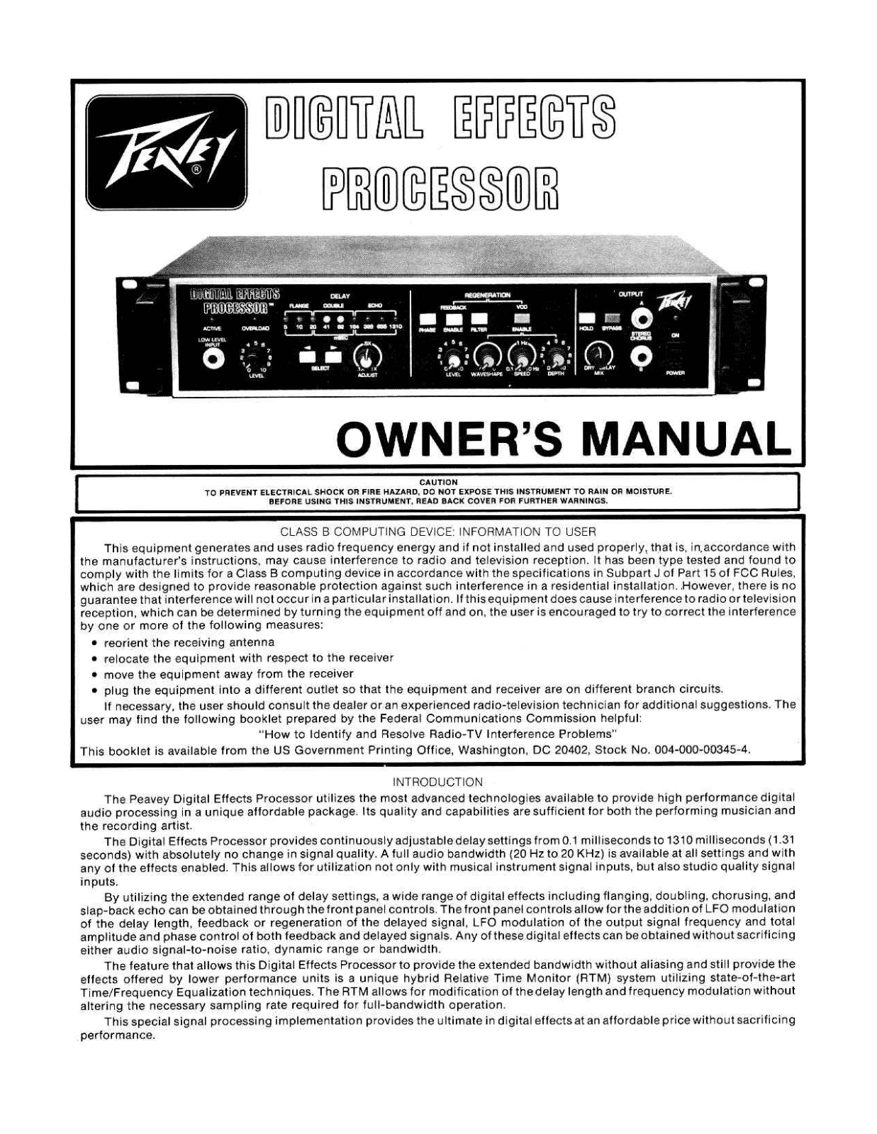 Peavey Digital Effects Processor Operating Guide