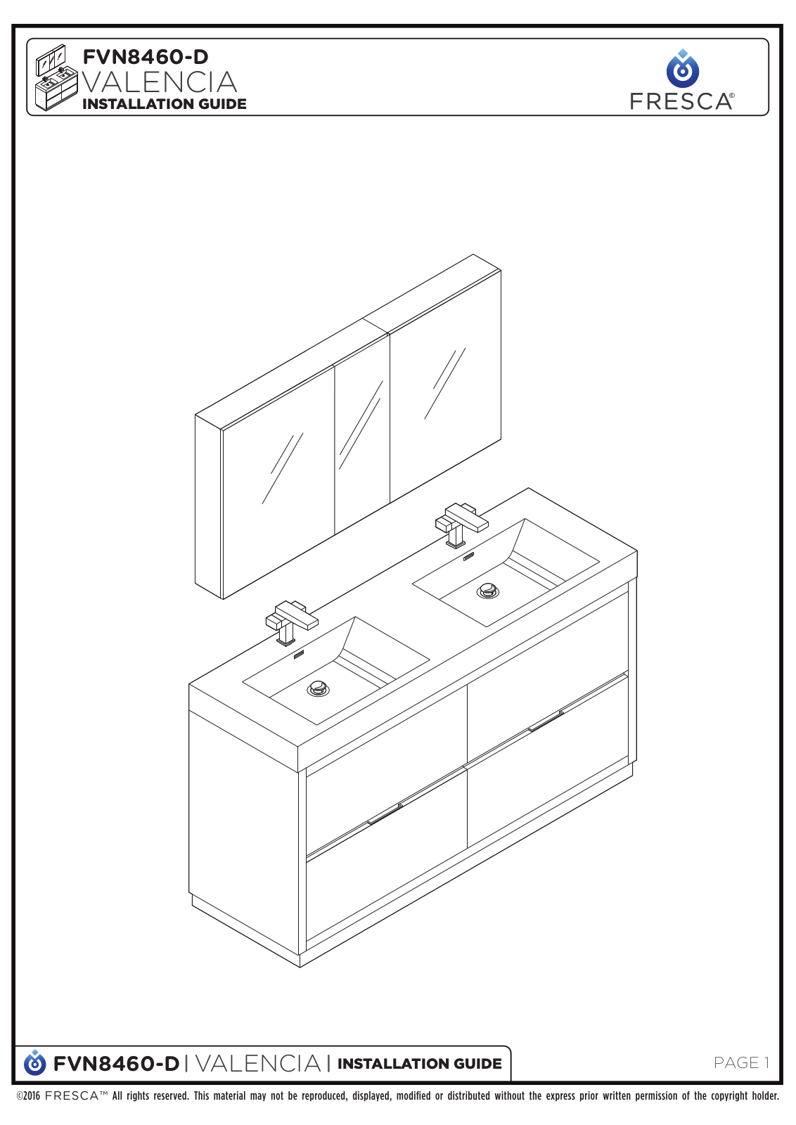 Fresca FCB8460WHDI Installation Manual