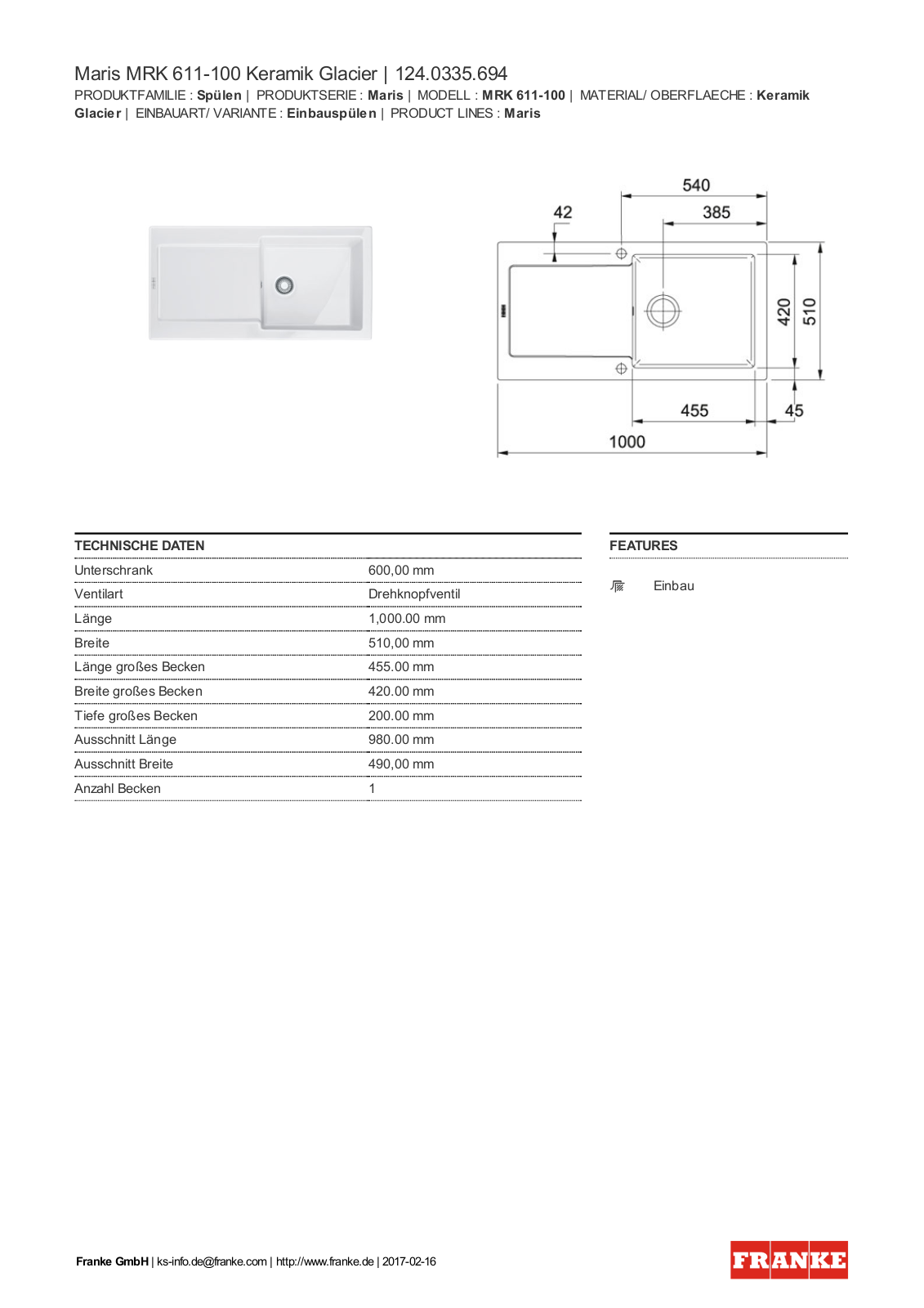 Franke 124.0335.694 Service Manual