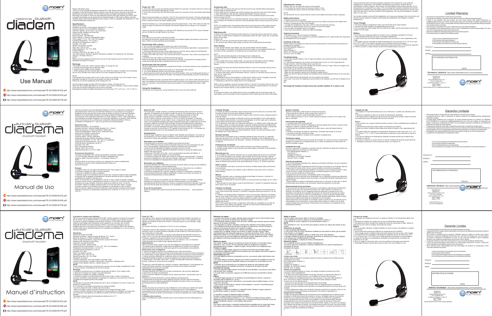 imperii Diadem Bluetooth Headphones User Manual