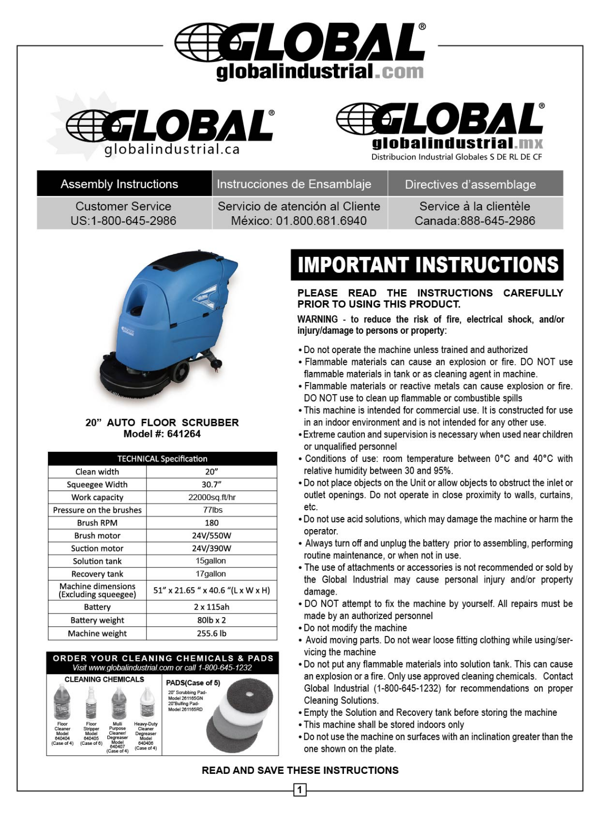 Global Industrial 641264 User Manual