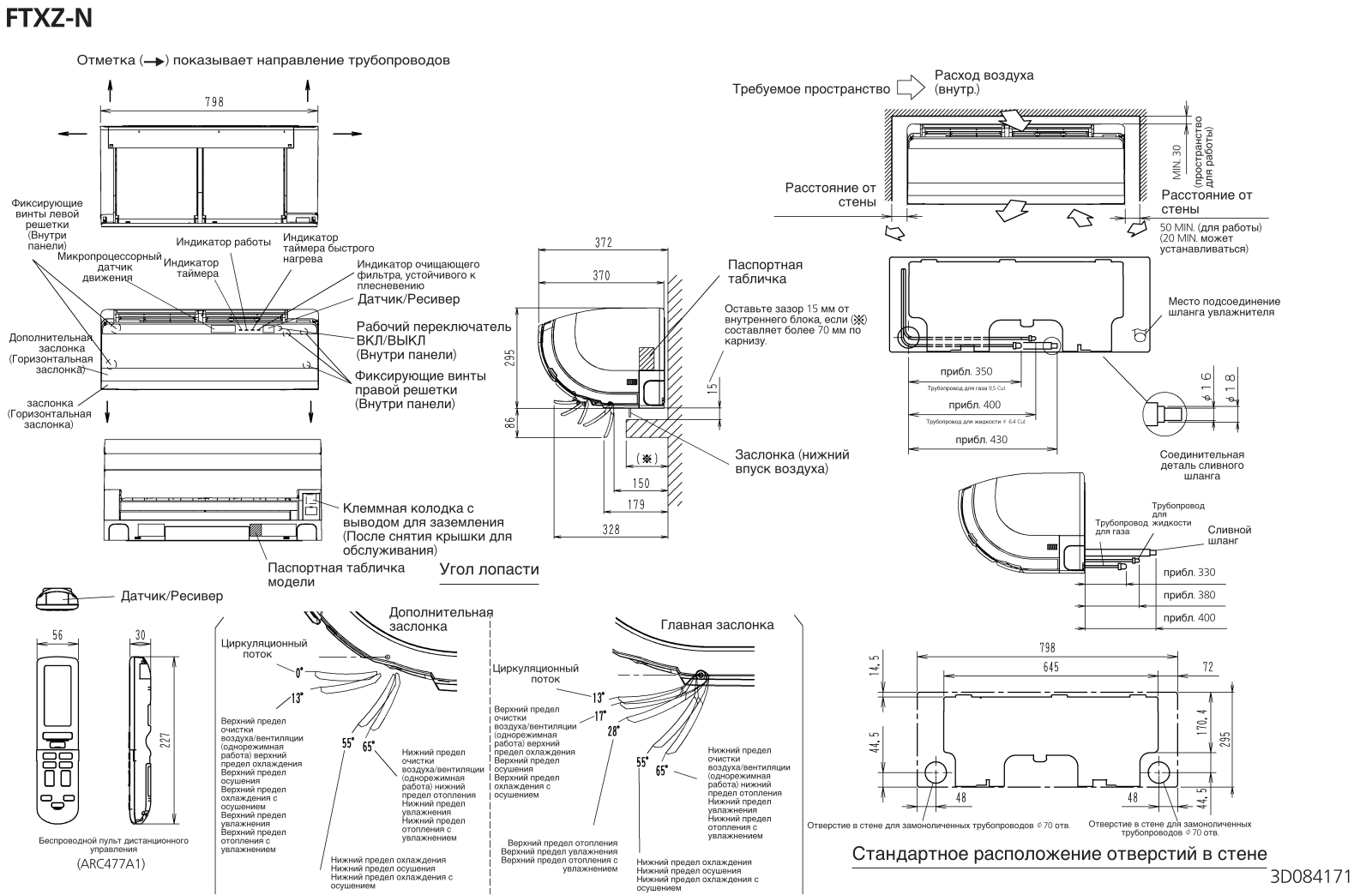 Daikin FTXZ50N, FTXZ25N, FTXZ35N Dimensions