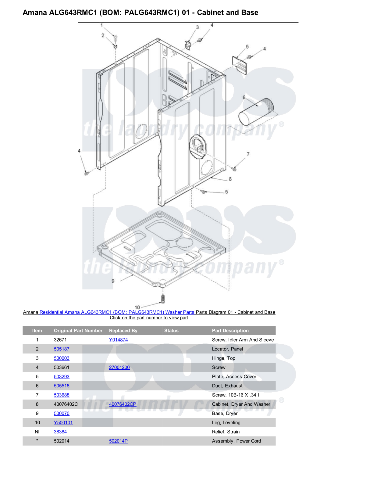 Amana ALG643RMC1 Parts Diagram