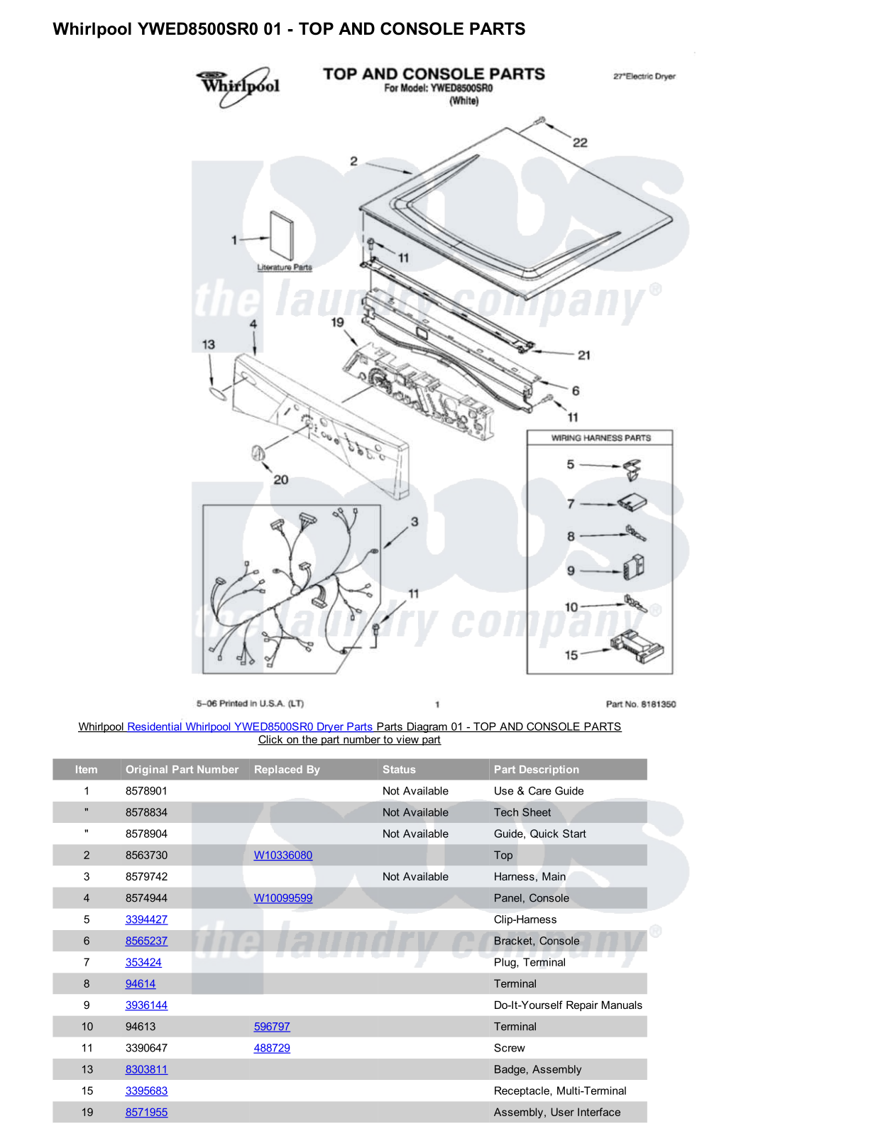 Whirlpool YWED8500SR0 Parts Diagram