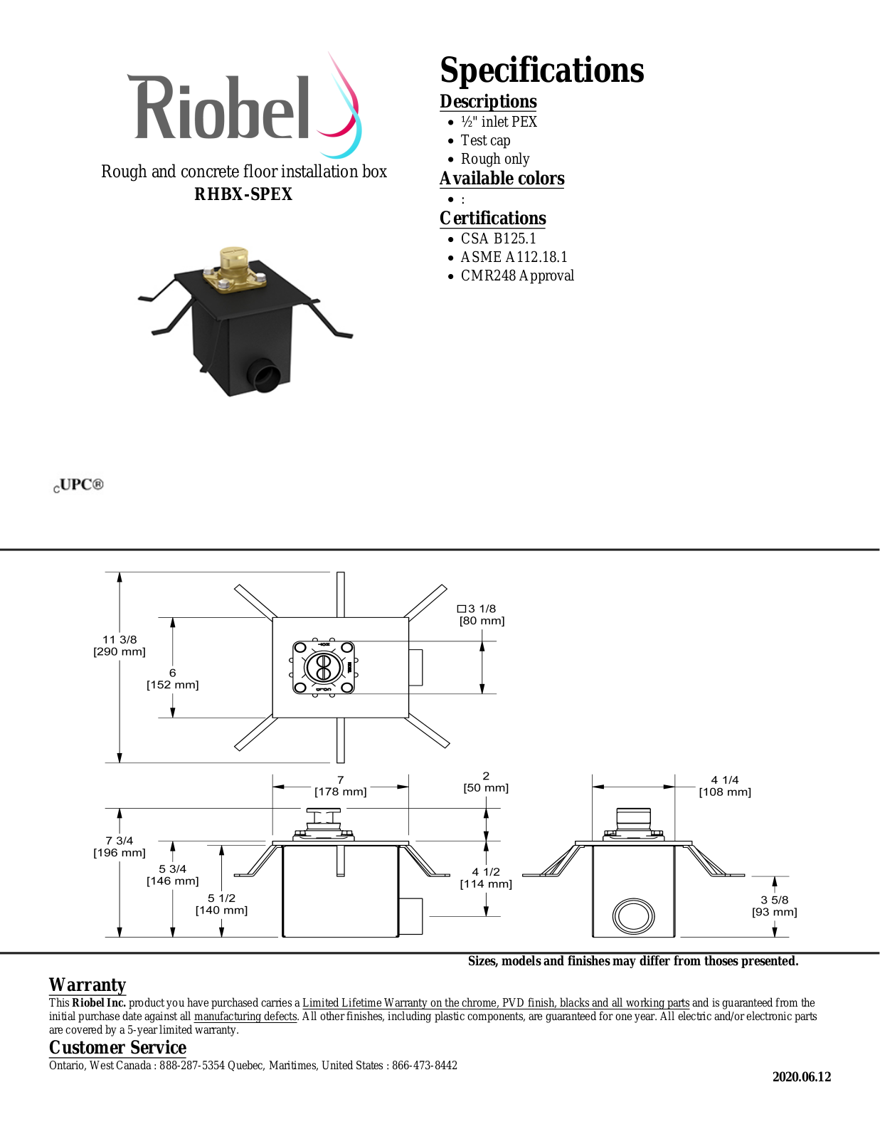 Riobel RHBXSPEX Specifications - ManualMachine.com