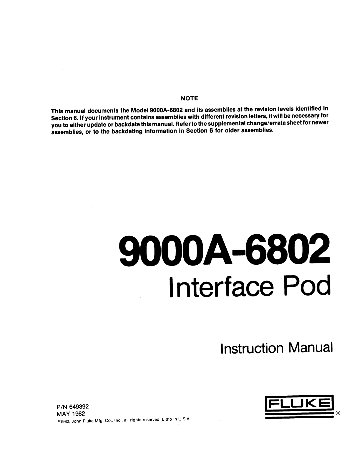 Fluke 9000A-6802 User Manual