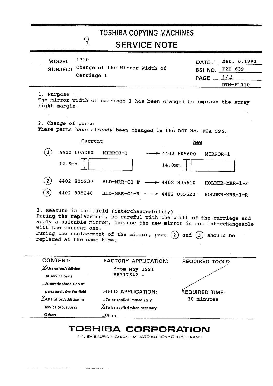 Toshiba f2b639 Service Note