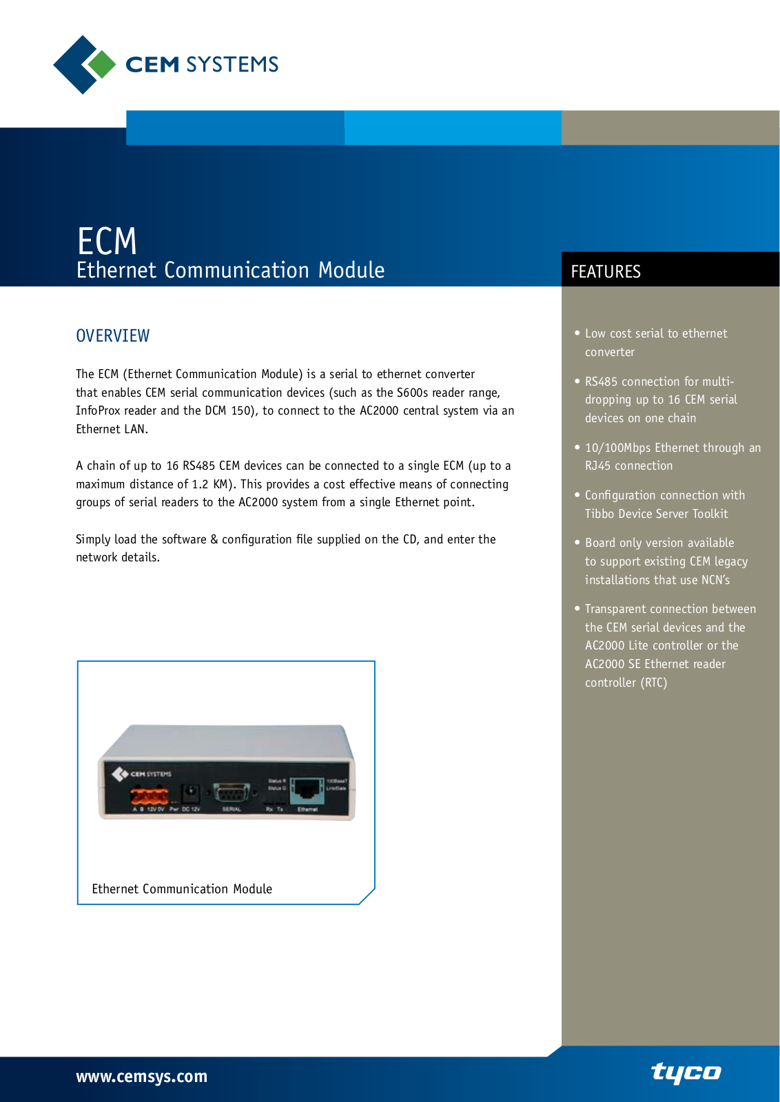 Tyco Ethernet Communication Module ECM User Manual