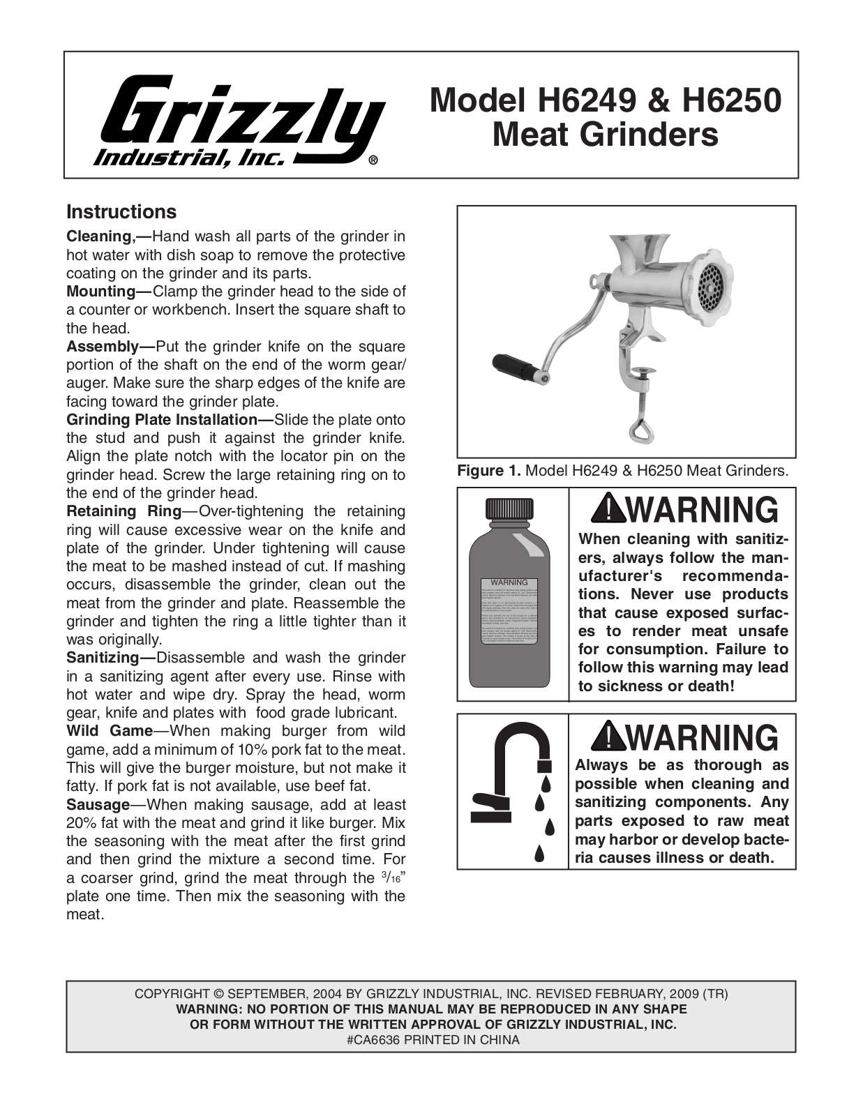 Grizzly H6249 User Manual