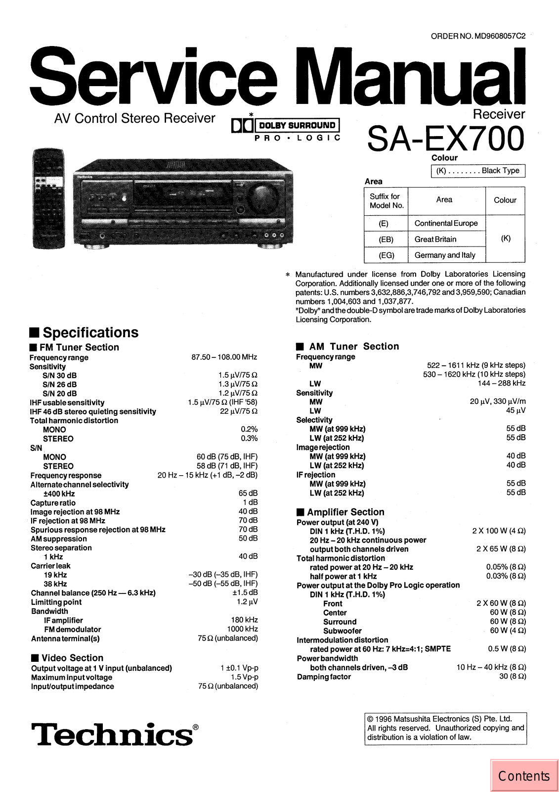 Technics SA-EX700 Service manual