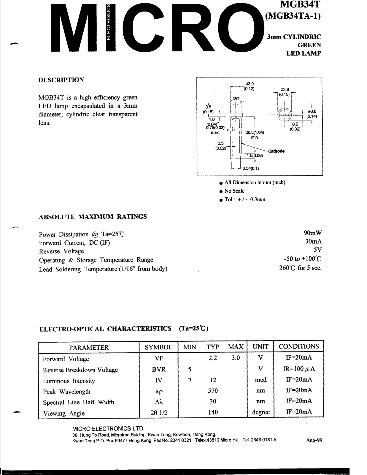 MICRO MGB34T Datasheet