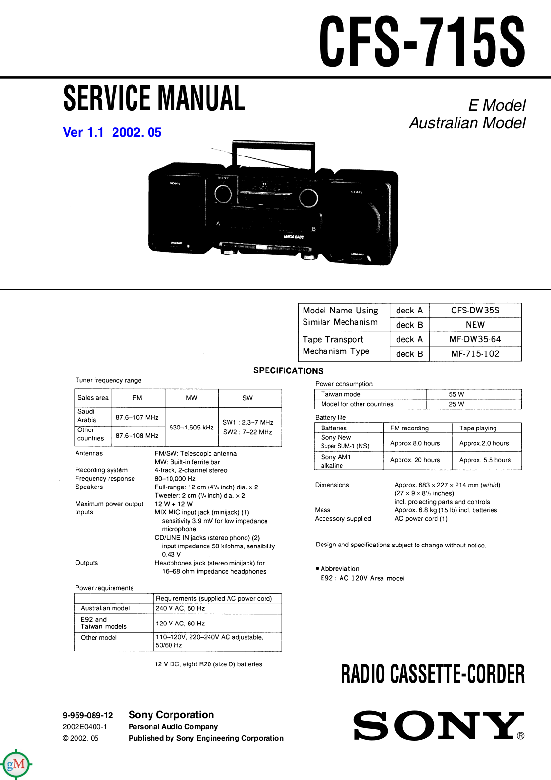 Sony CFS-715-S Service manual