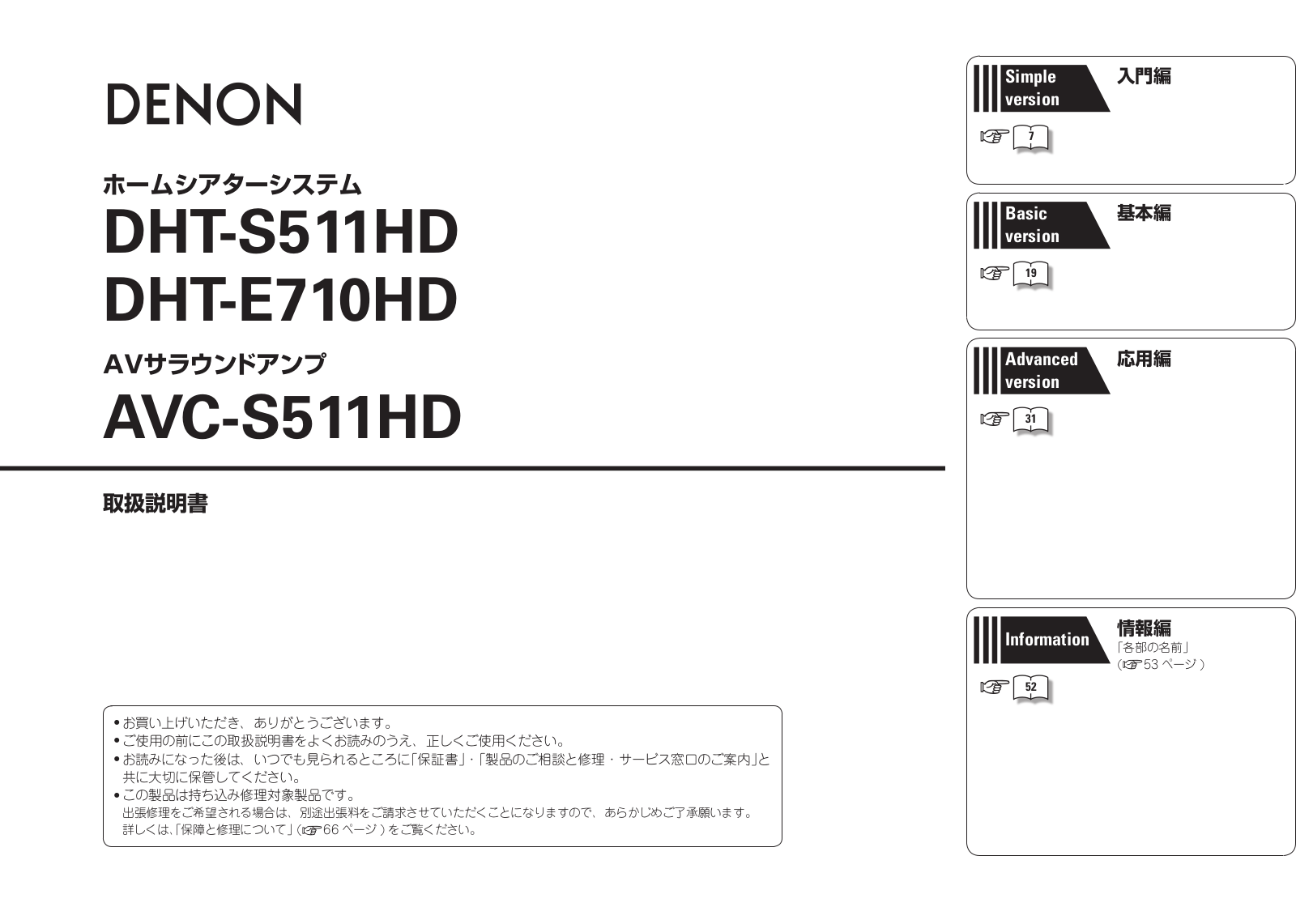 denon DHT-S511HD, DHT-E710HD, AVC-S511HD user manual