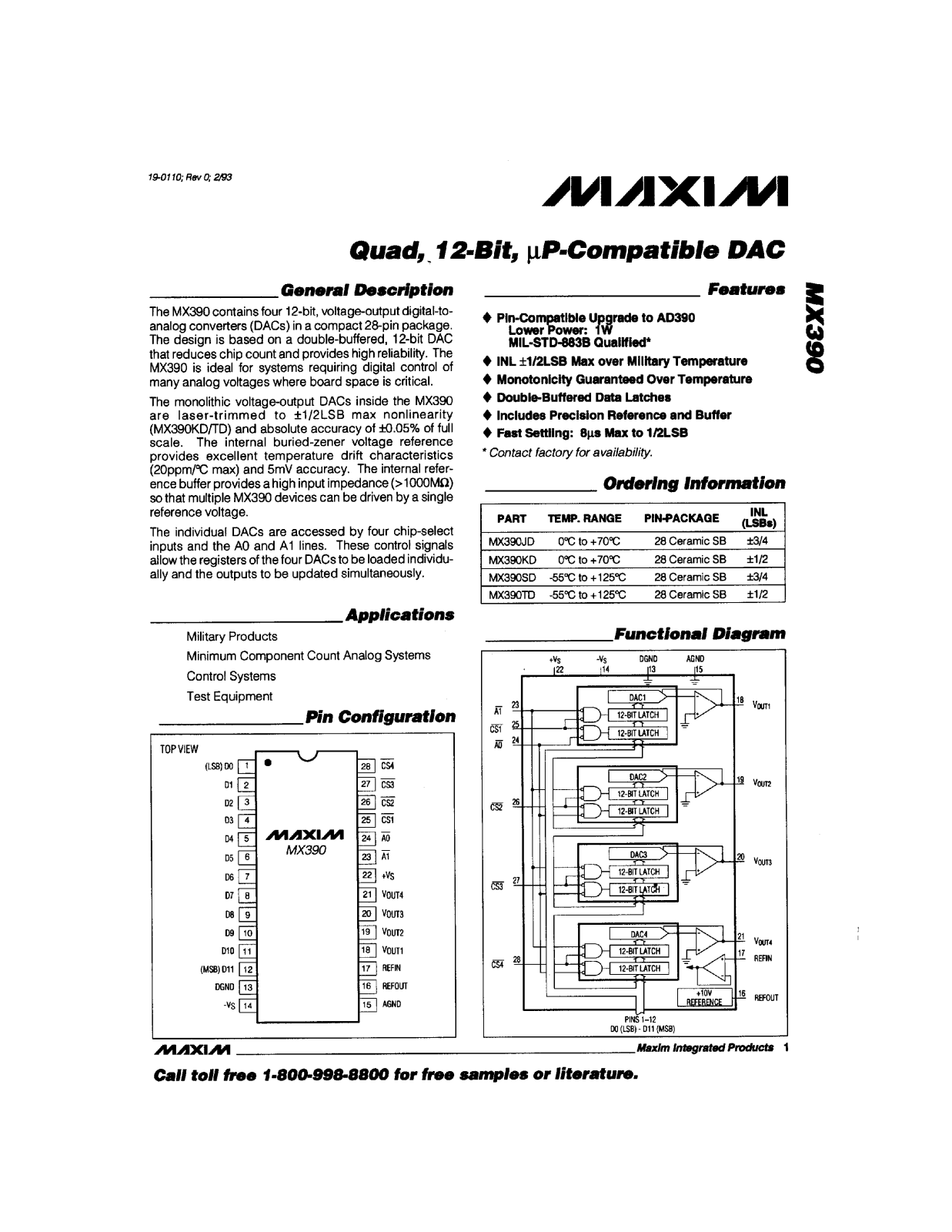 Maxim MX390JD, MX390KD, MX390SD Datasheet