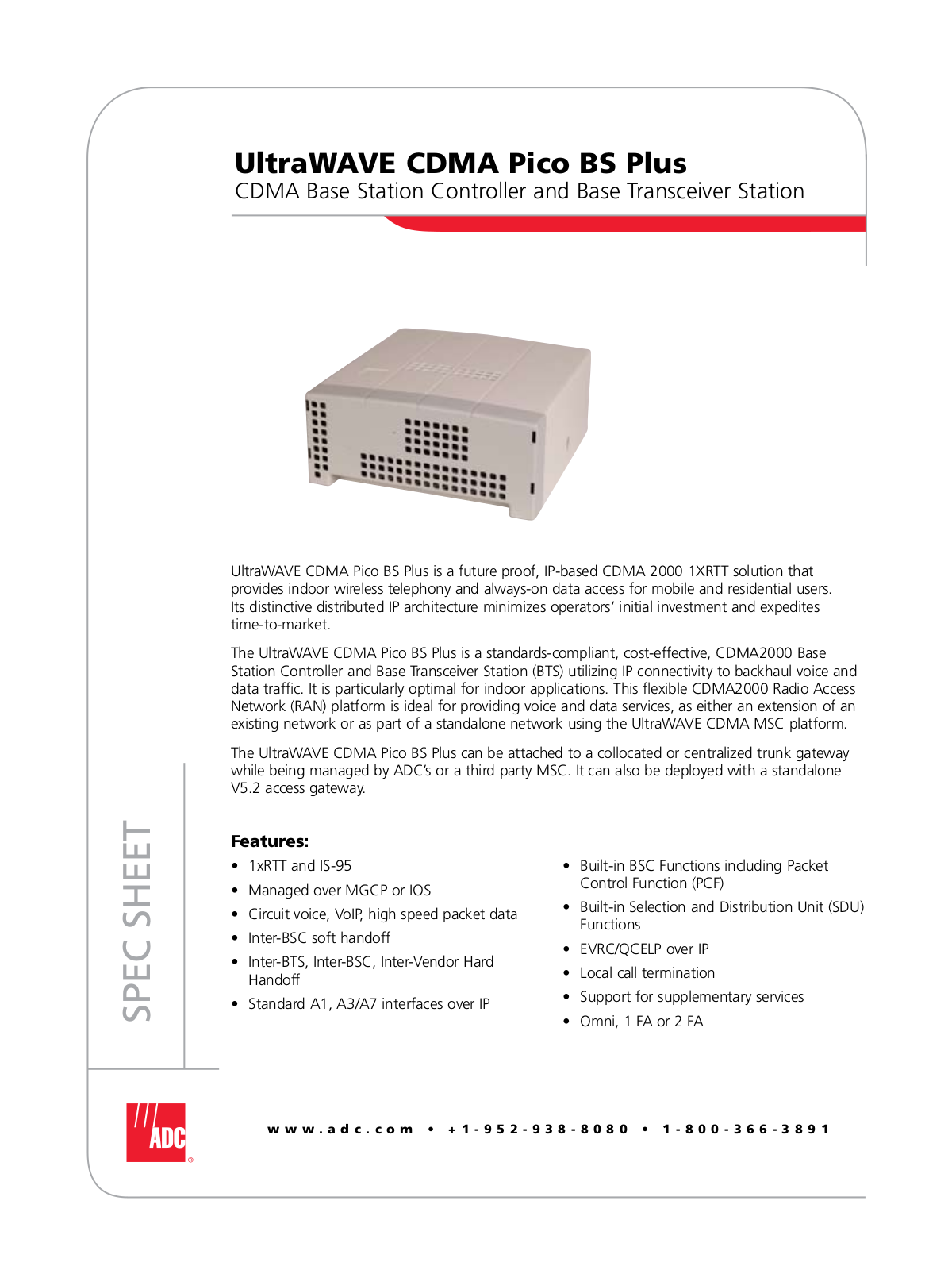 ADC UltraWAVE CDMA Pico BS Plus User Manual