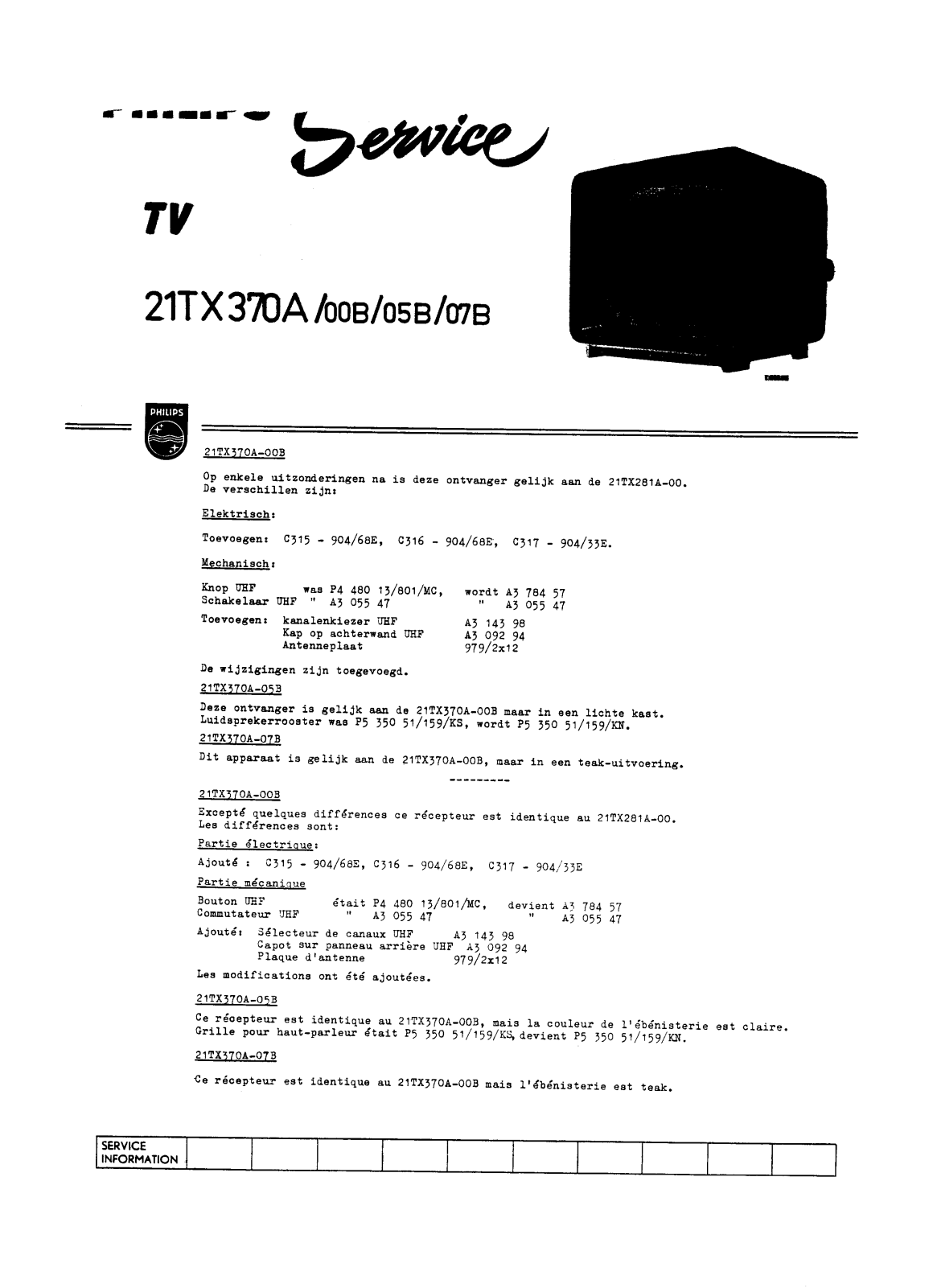 PHILIPS 21TX370A-00B, 21TX370A-05B, 21TX370A-07B Service Manual