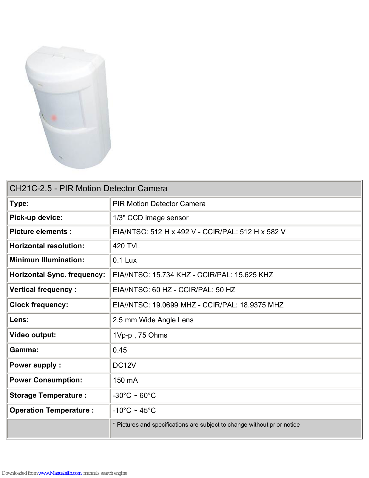 COP-USA CH21C-2.5 Specifications