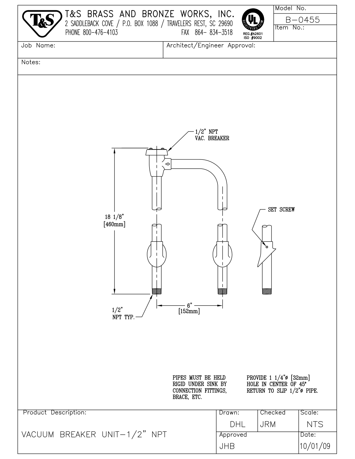 T & S Brass & Bronze Works B-0455 General Manual