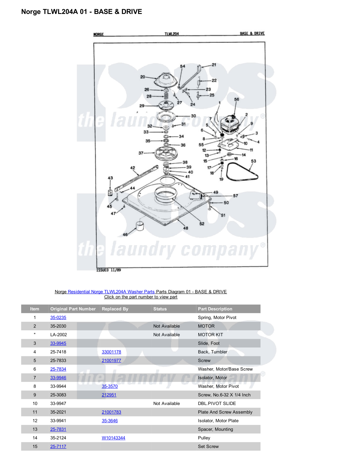 Norge TLWL204A Parts Diagram