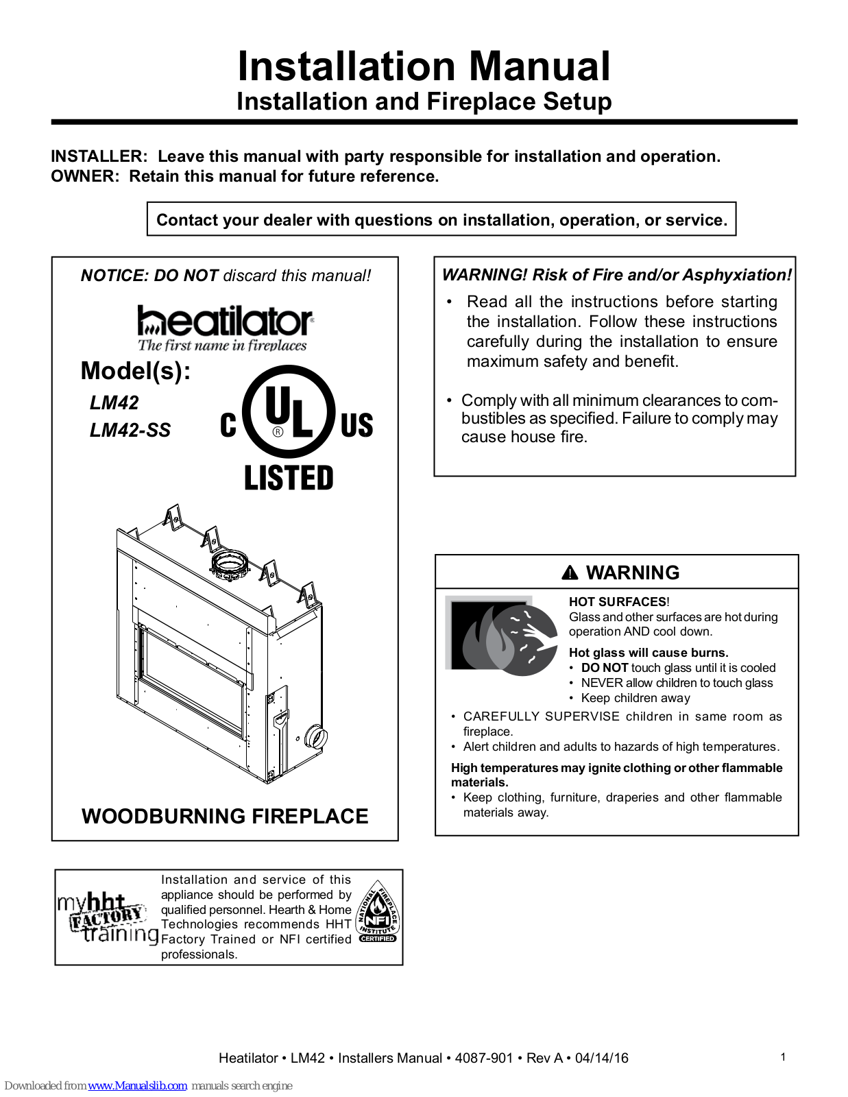 Heatilator LM42, LM42-SS Installation Manual