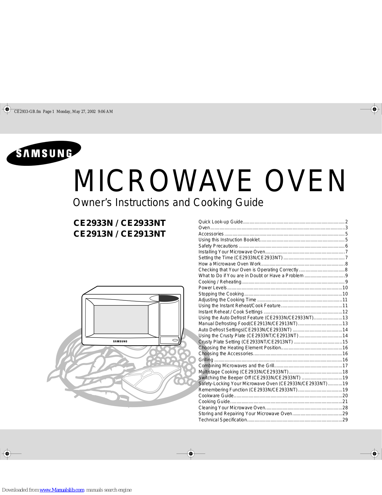 Samsung CE2913N, CE2933NT, CE2913NT Owner's Instructions Manual