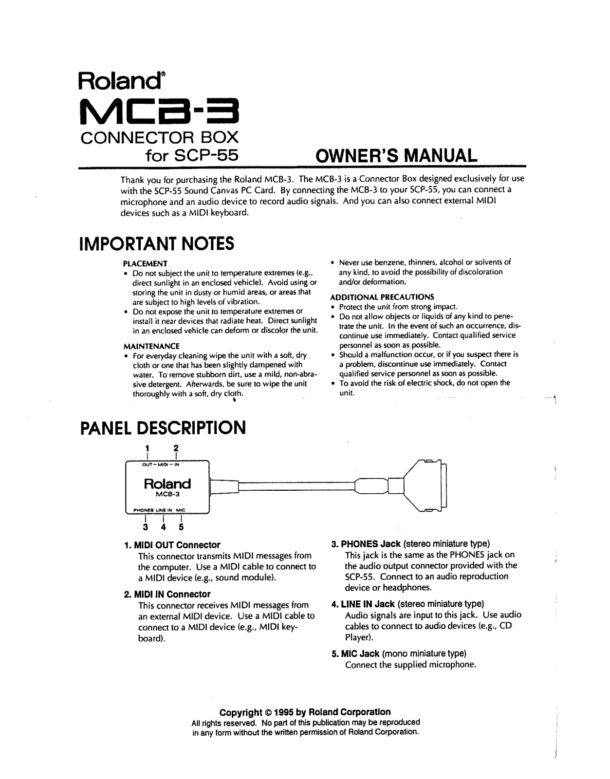 Roland Corporation MCB-3 Owner's Manual