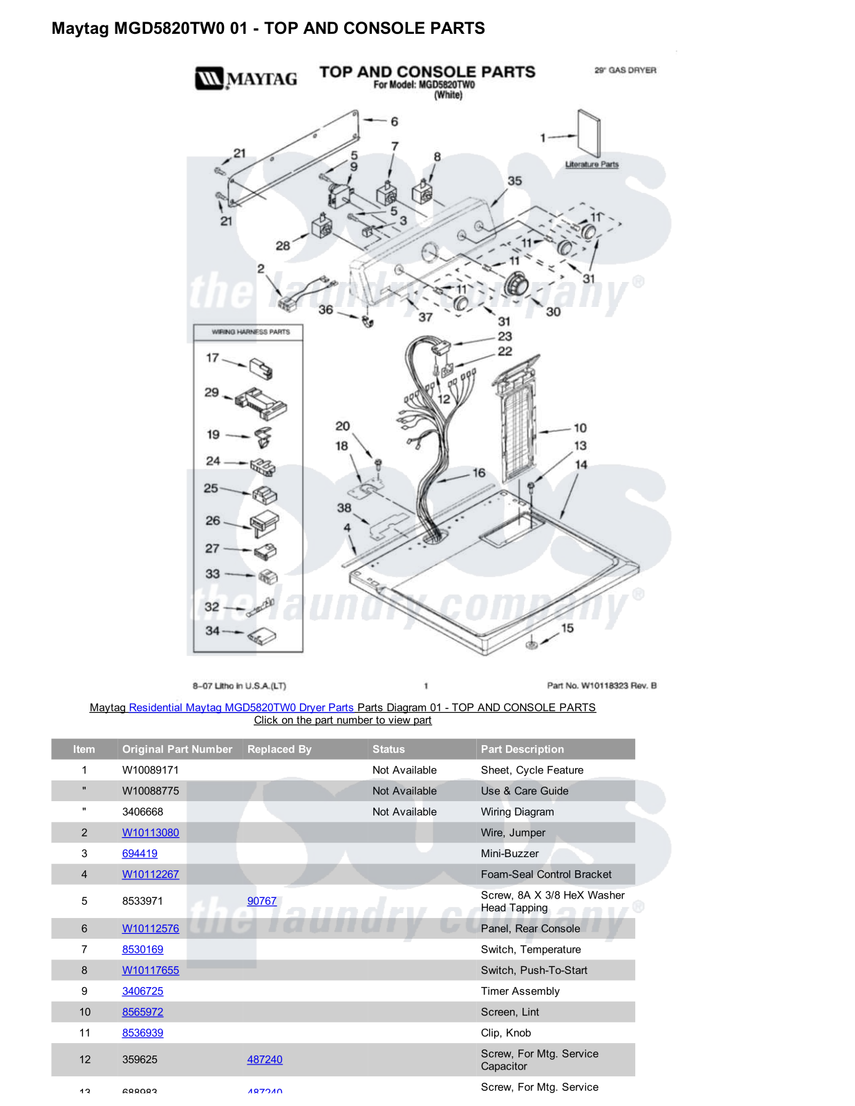 Maytag MGD5820TW0 Parts Diagram