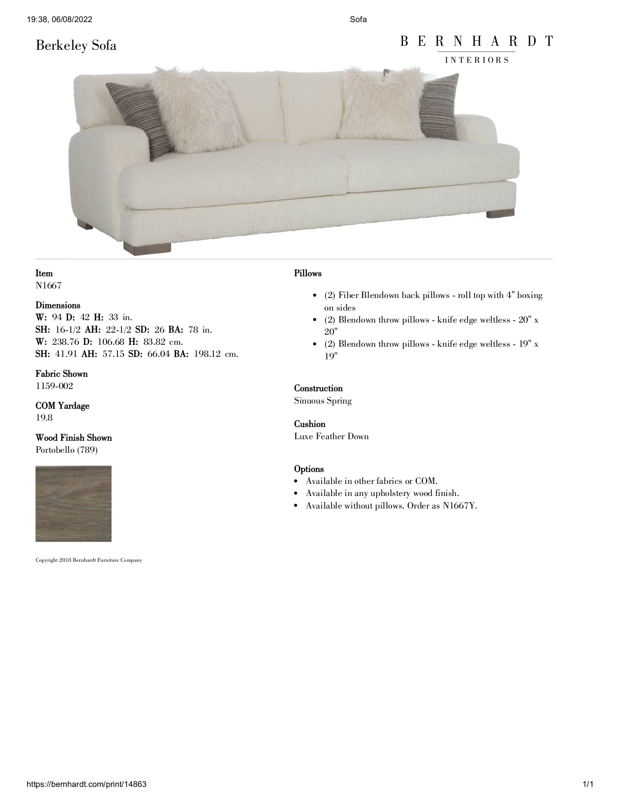 Bernhardt BHT13788 Specifications - ManualMachine.com