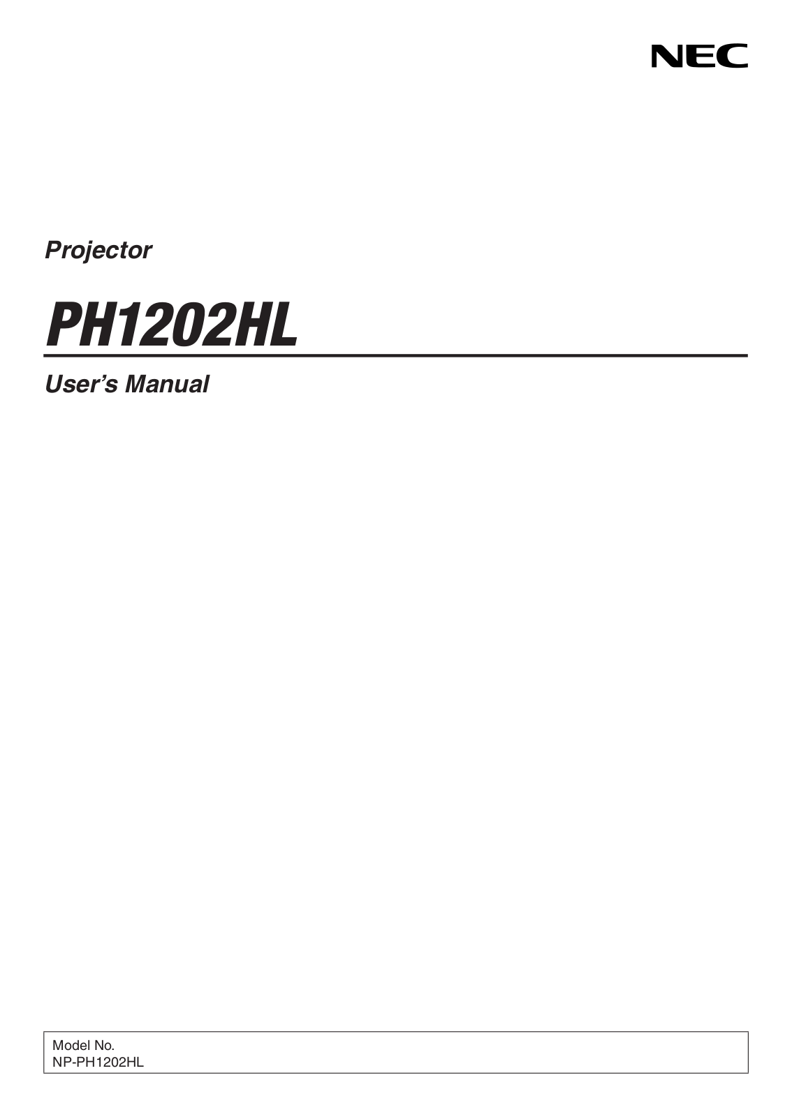 Nec PH1202HL User Manual