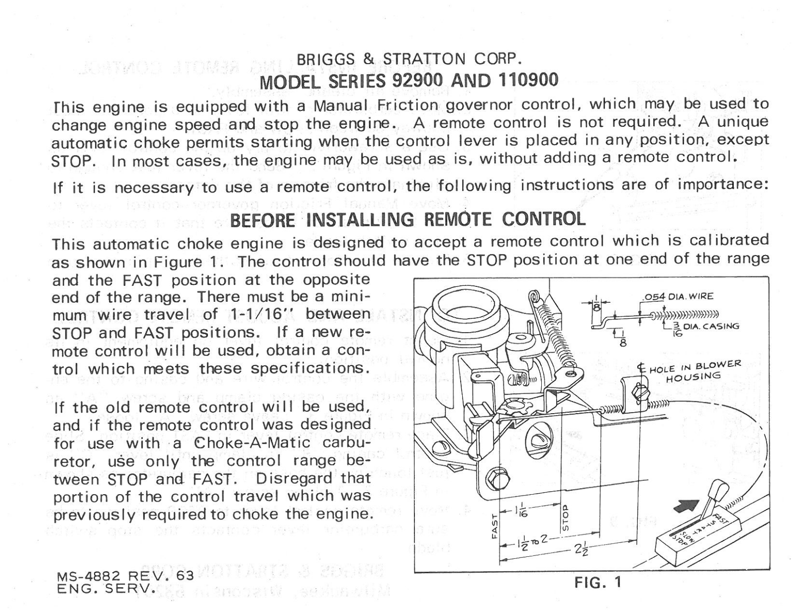 Briggs & Stratton 92900, 110900 User Manual