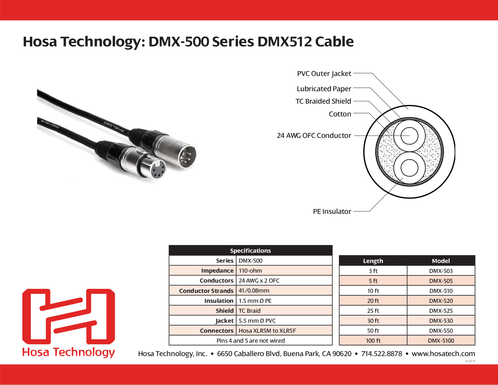 Hosa DMX-5100, DMX-530, DMX-550, DMX-525, DMX-520 Specification