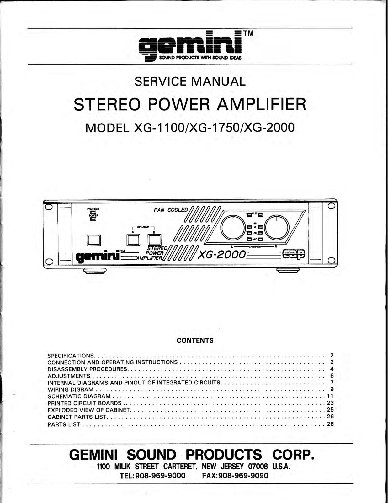 Gemini Sound XG-1100, XG-1750, XG-2000 Service manual