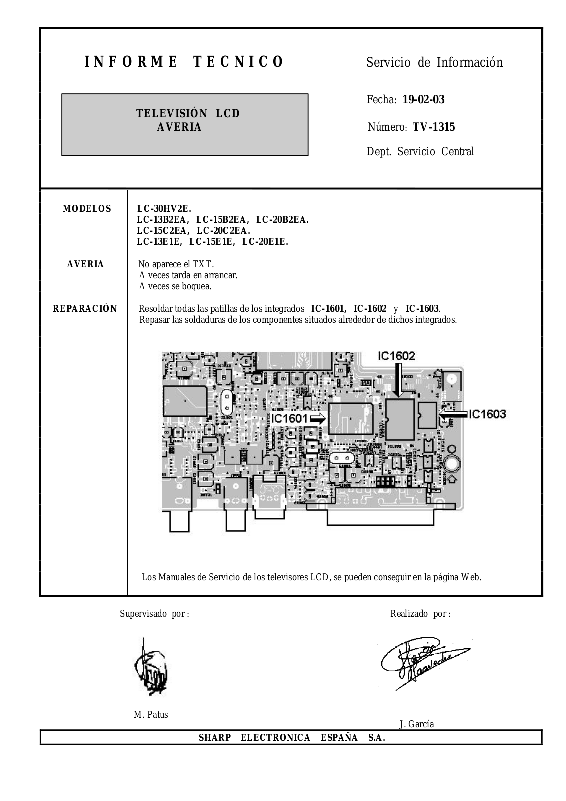 SHARP LC-30HV2E, LC-13B2EA, LC-15B2EA, LC-20B2EA, LC-15C Service Manual - ManualMachine.com