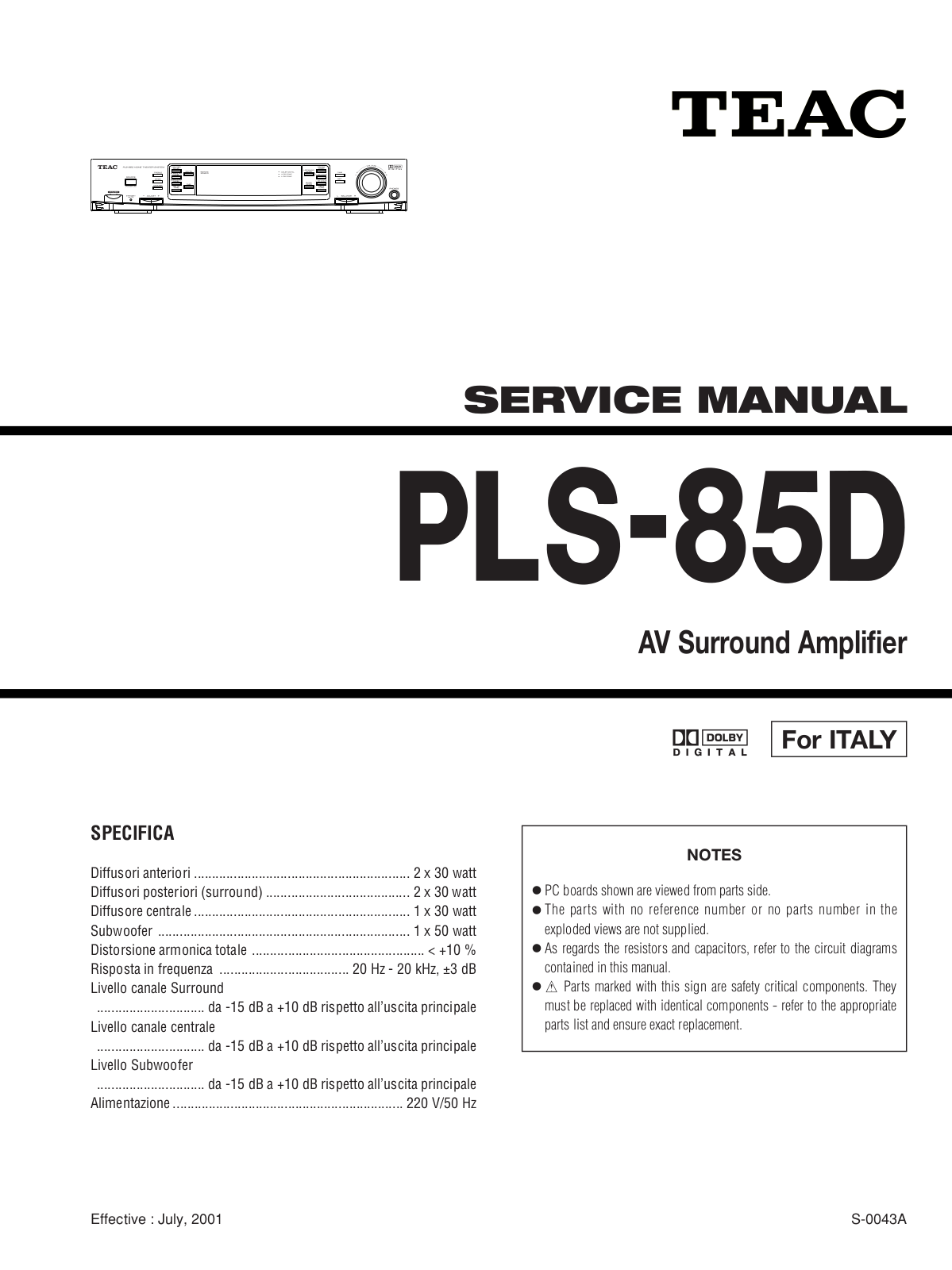 TEAC PLS-85-D Service manual