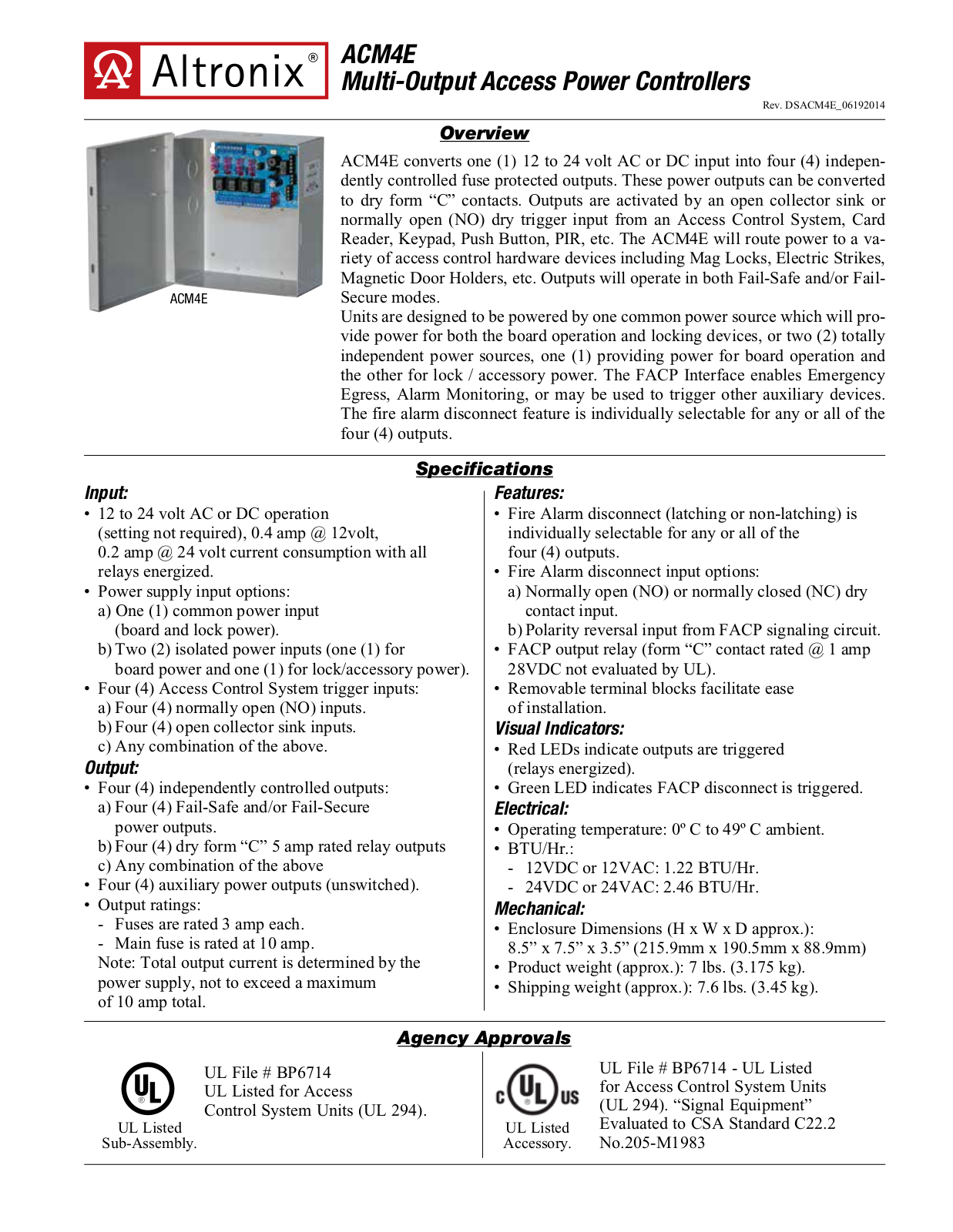 Altronix ACM4E Specsheet